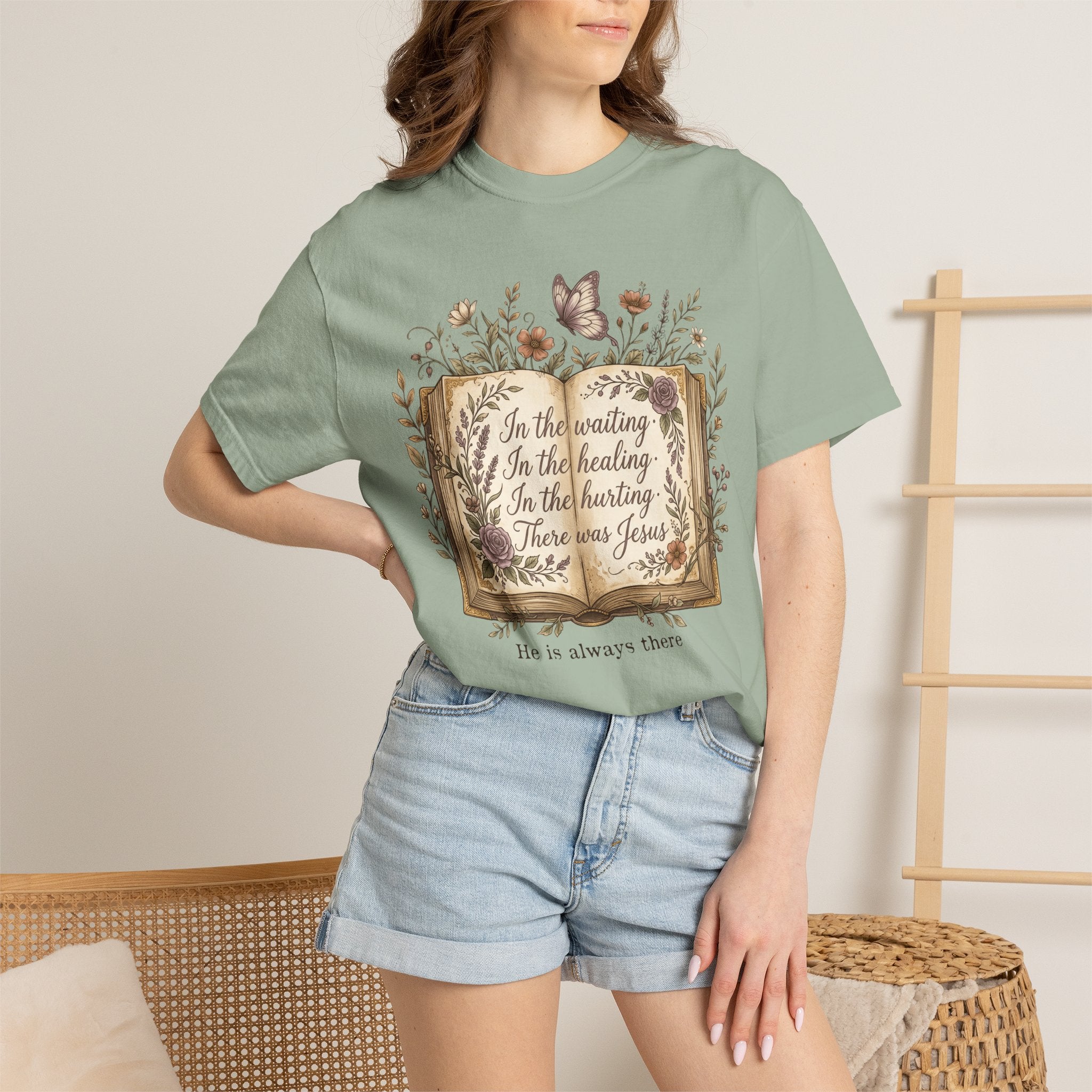 In the waiting, In the healing...There was Jesus Christian Floral Bible Quote T-Shirt