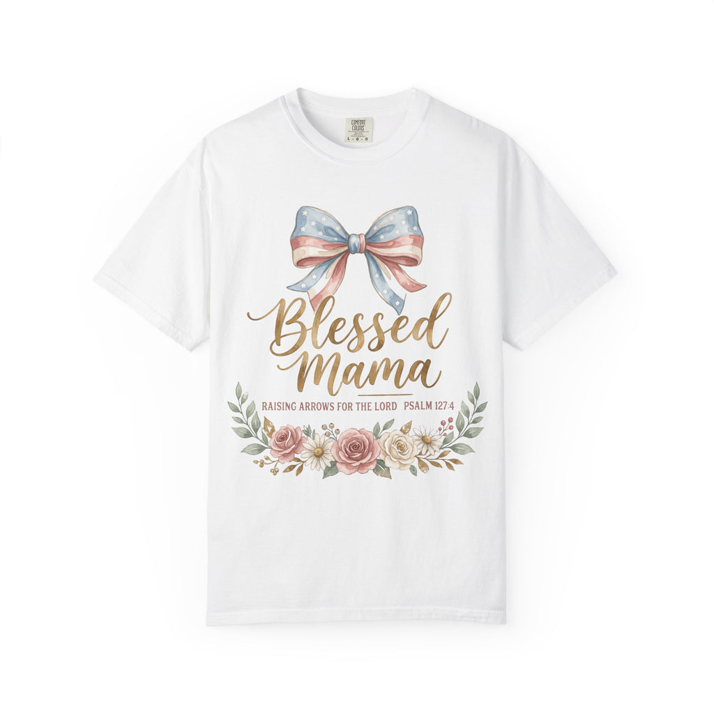 Blessed Mama Floral Patriotic Bow (Psalm 127:3) T-Shirt