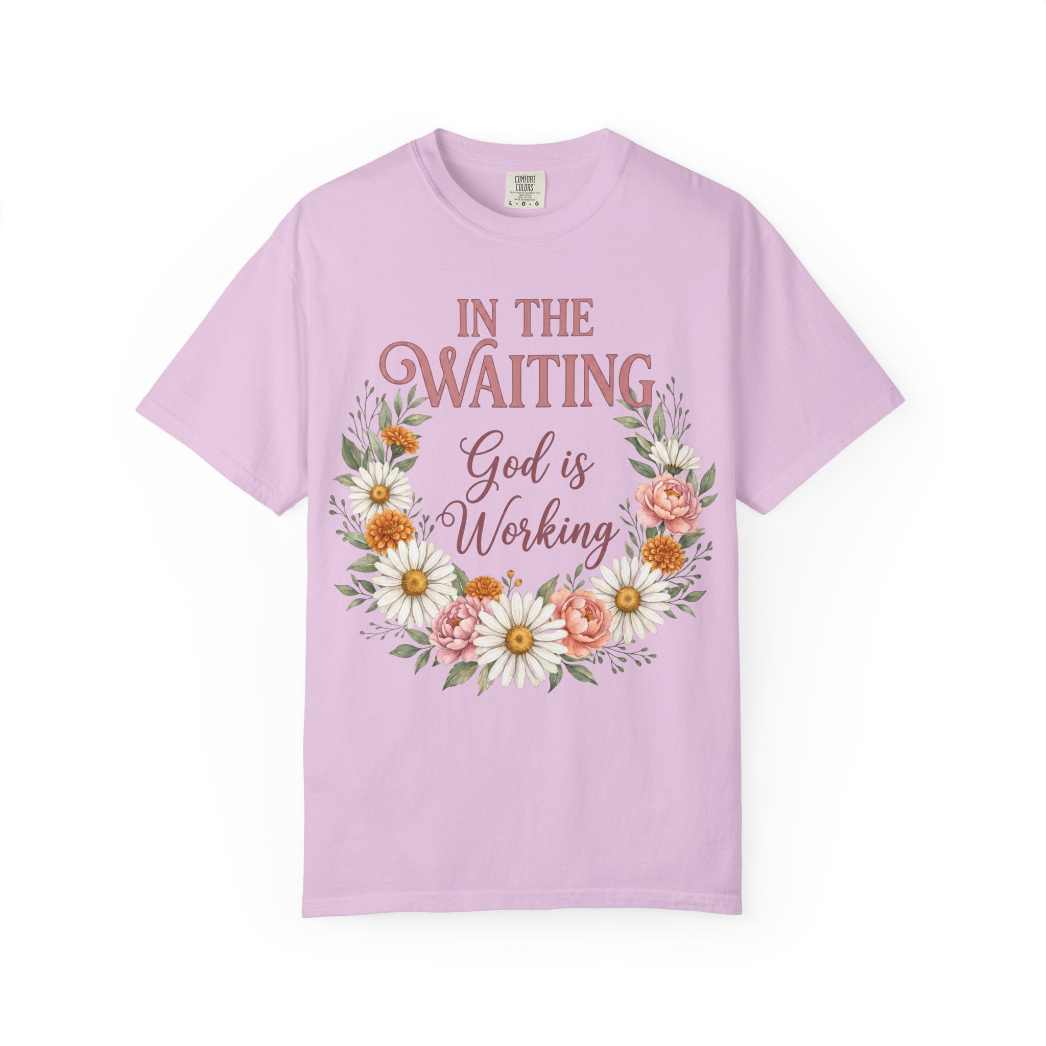 In the Waiting God is Working Inspirational Faith Floral T-Shirt