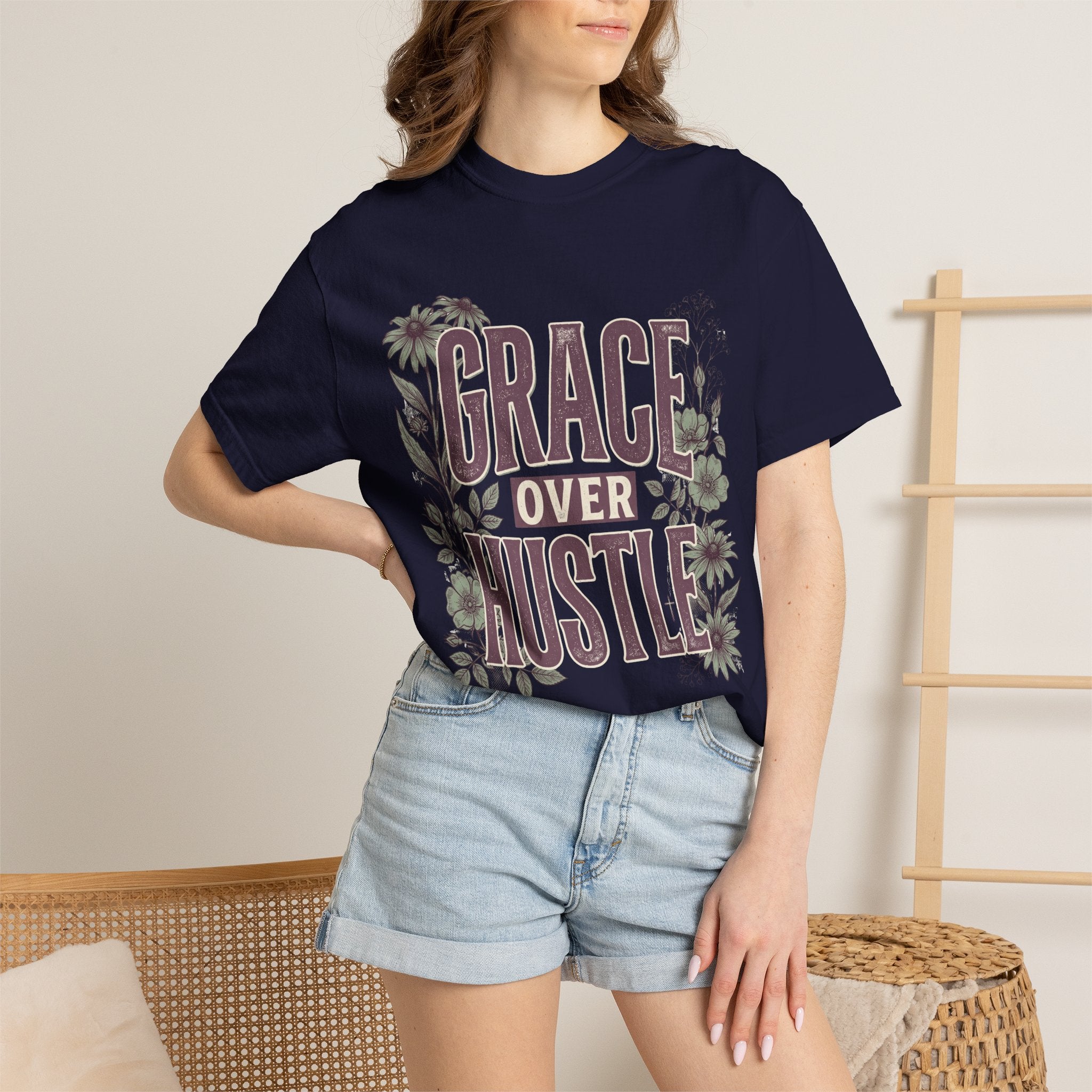 Grace Over Hustle Floral Faith Graphic T-Shirt
