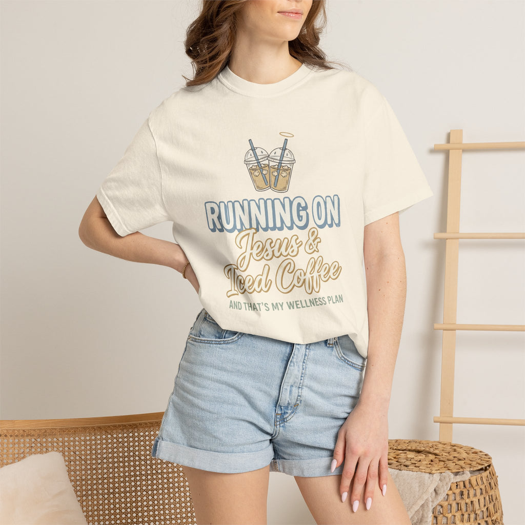 Running on Jesus & Iced Coffee Inspirational Christian T-Shirt