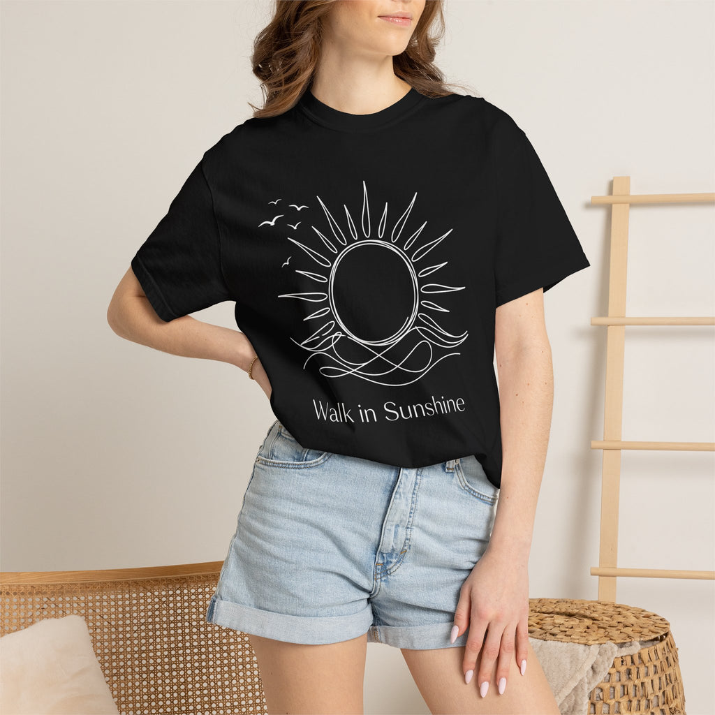 Walk in Sunshine Minimal Line Art Graphic T-Shirt