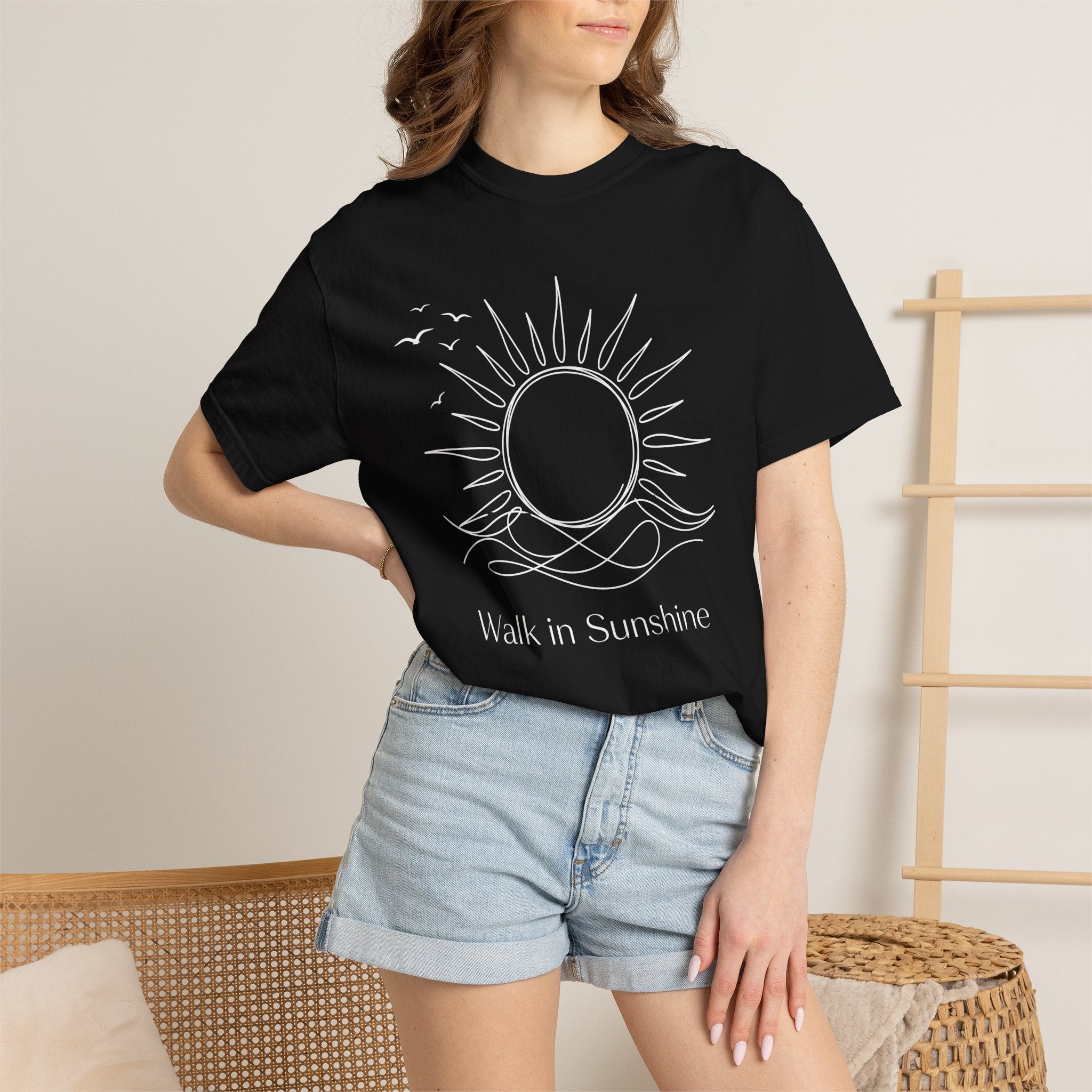 Walk in Sunshine Minimal Line Art Graphic T-Shirt