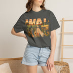 Walking Graphic Sunflower & Countryside Scenic Lettering T-Shirt