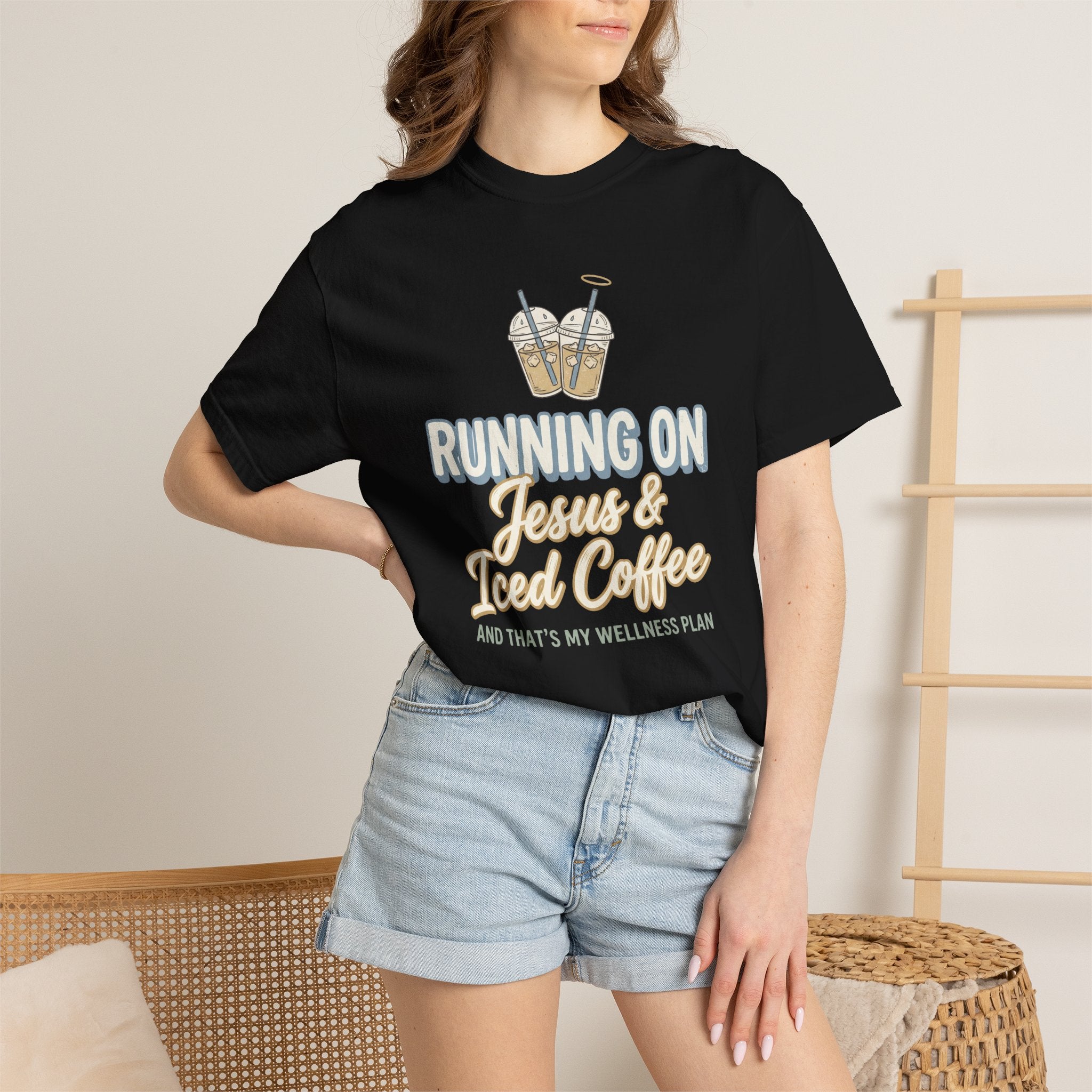 Running on Jesus & Iced Coffee Inspirational Christian T-Shirt