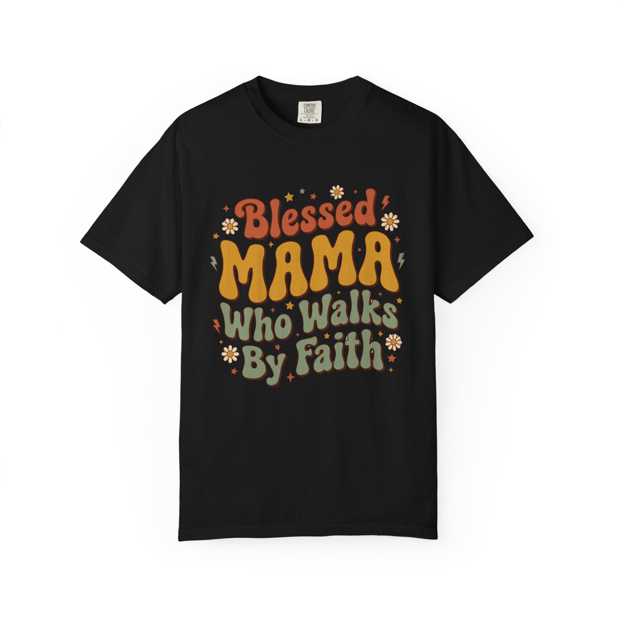 Blessed Mama Who Walks By Faith Retro Floral Christian T-Shirt