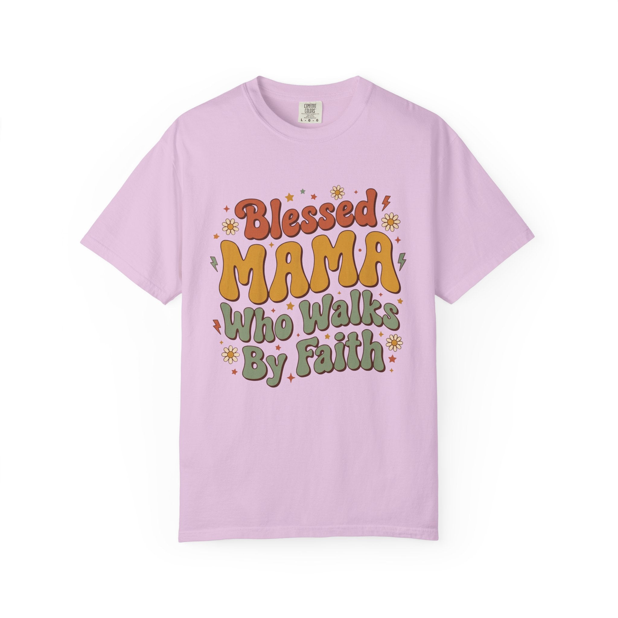 Blessed Mama Who Walks By Faith Retro Floral Christian T-Shirt