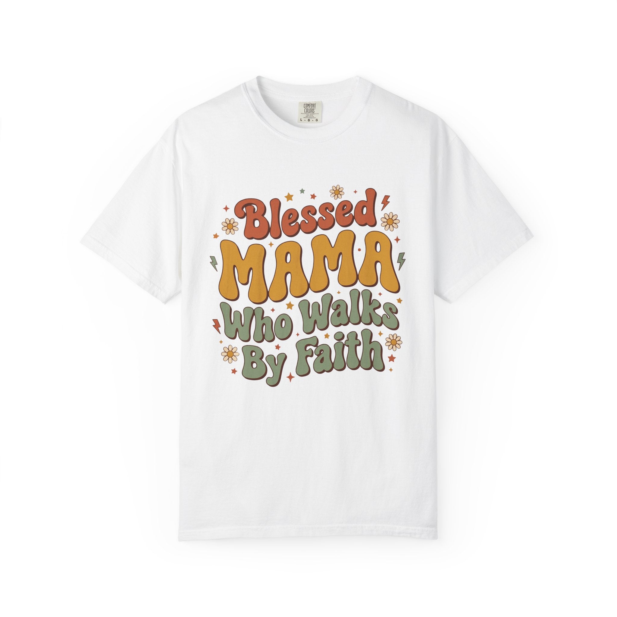 Blessed Mama Who Walks By Faith Retro Floral Christian T-Shirt