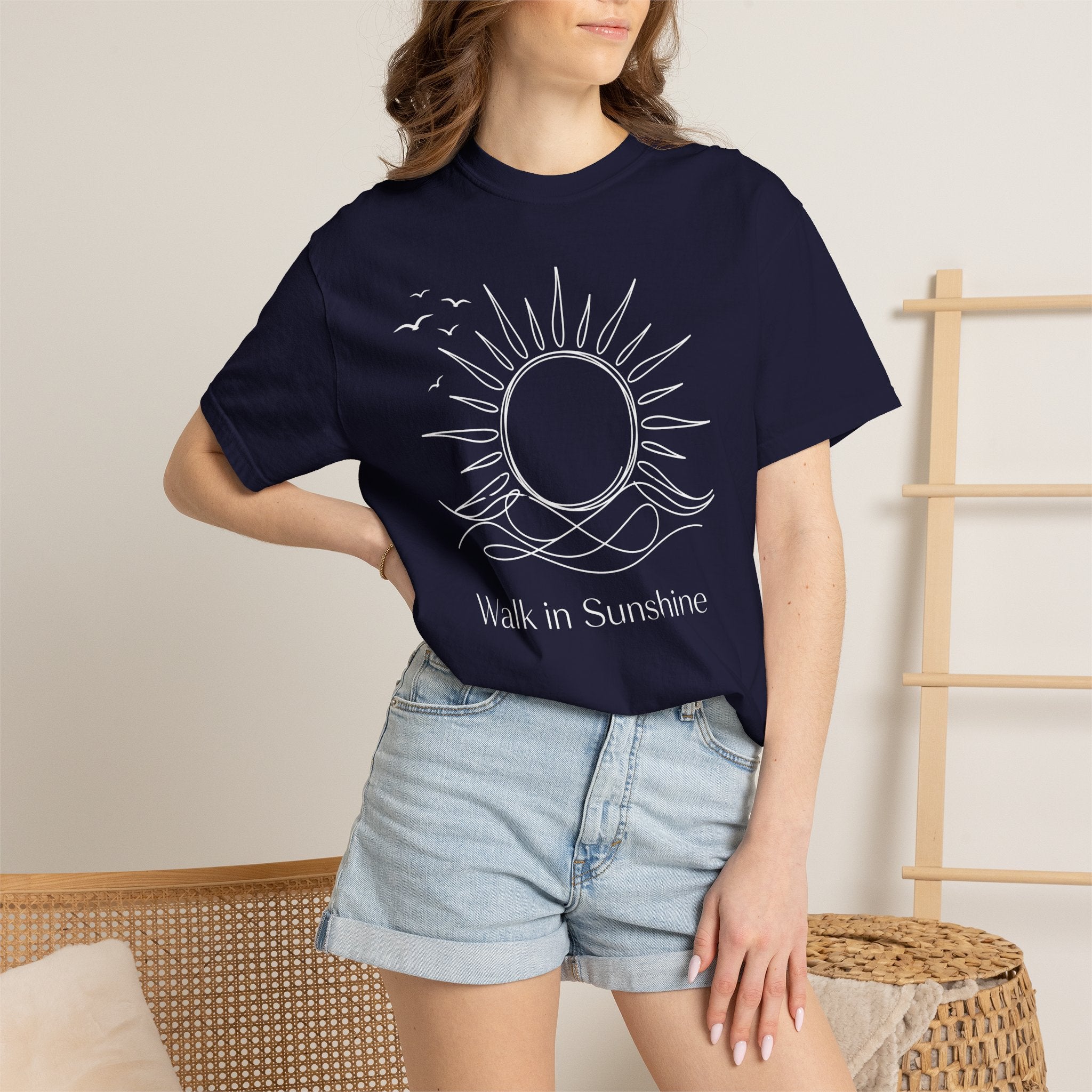 Walk in Sunshine Minimal Line Art Graphic T-Shirt