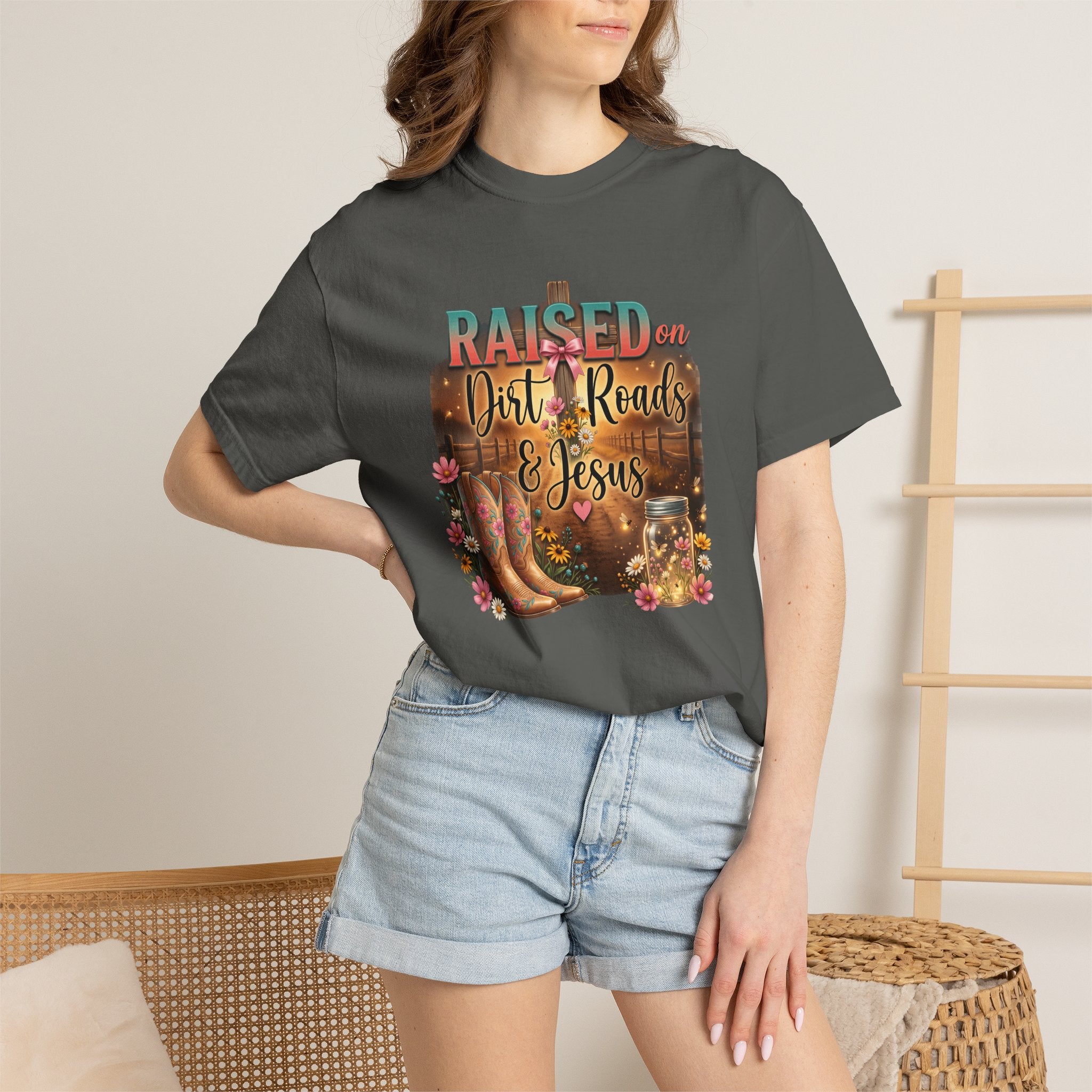 Raised on Dirt Roads & Jesus Vintage Western Graphic T-Shirt