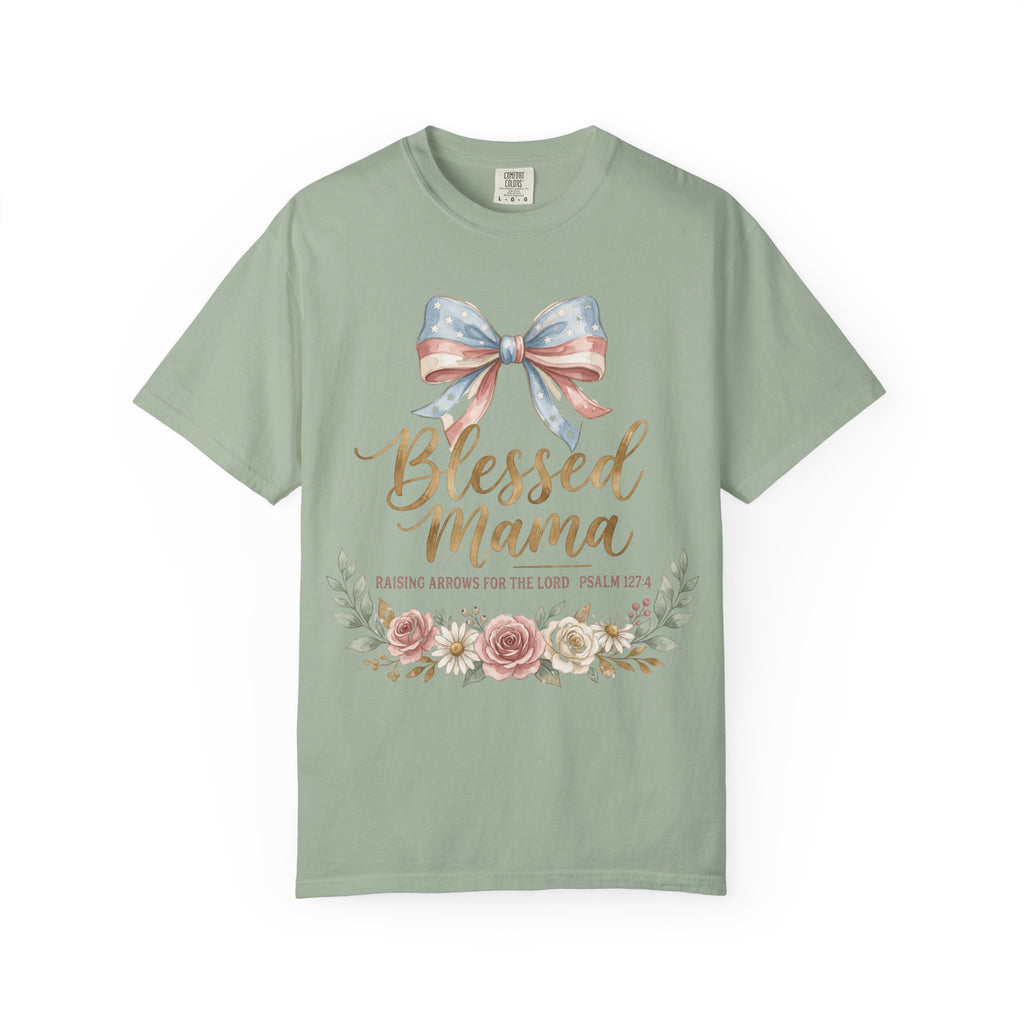 Blessed Mama Floral Patriotic Bow (Psalm 127:3) T-Shirt