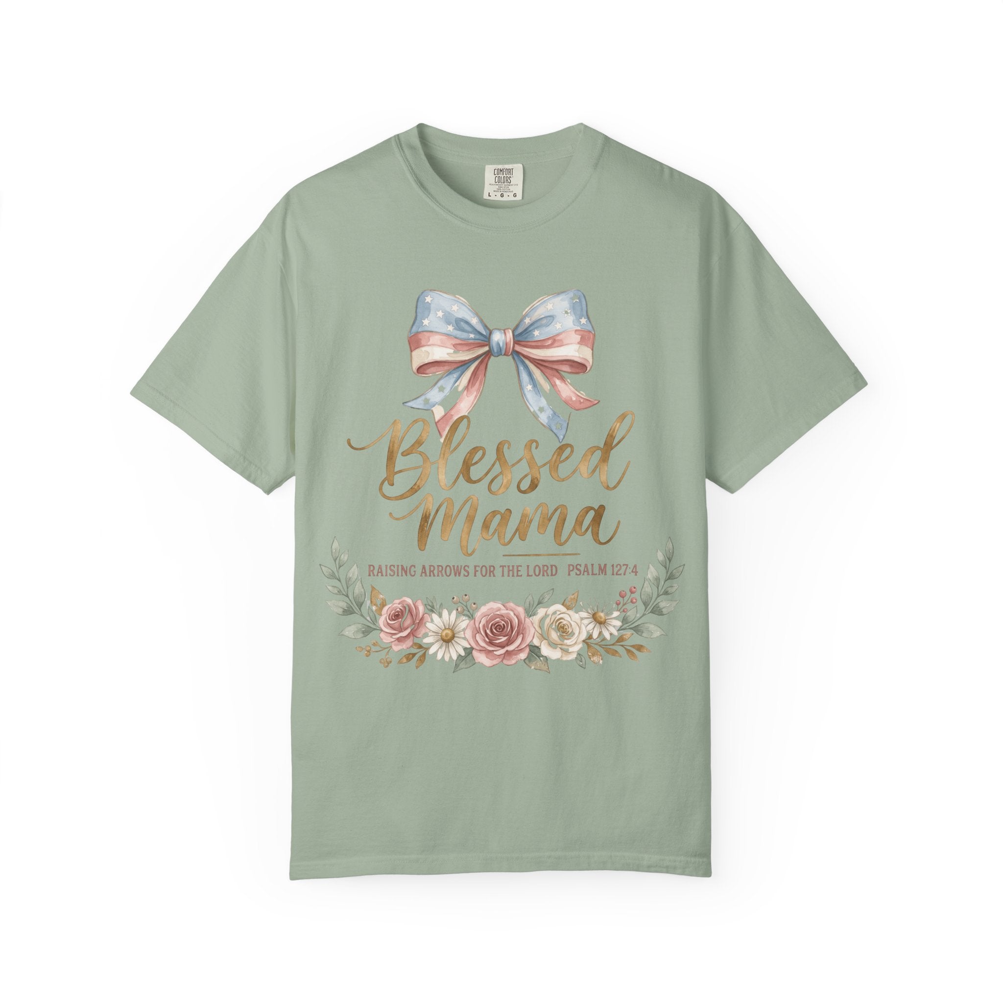 Blessed Mama Floral Patriotic Bow (Psalm 127:3) Mom T-Shirt