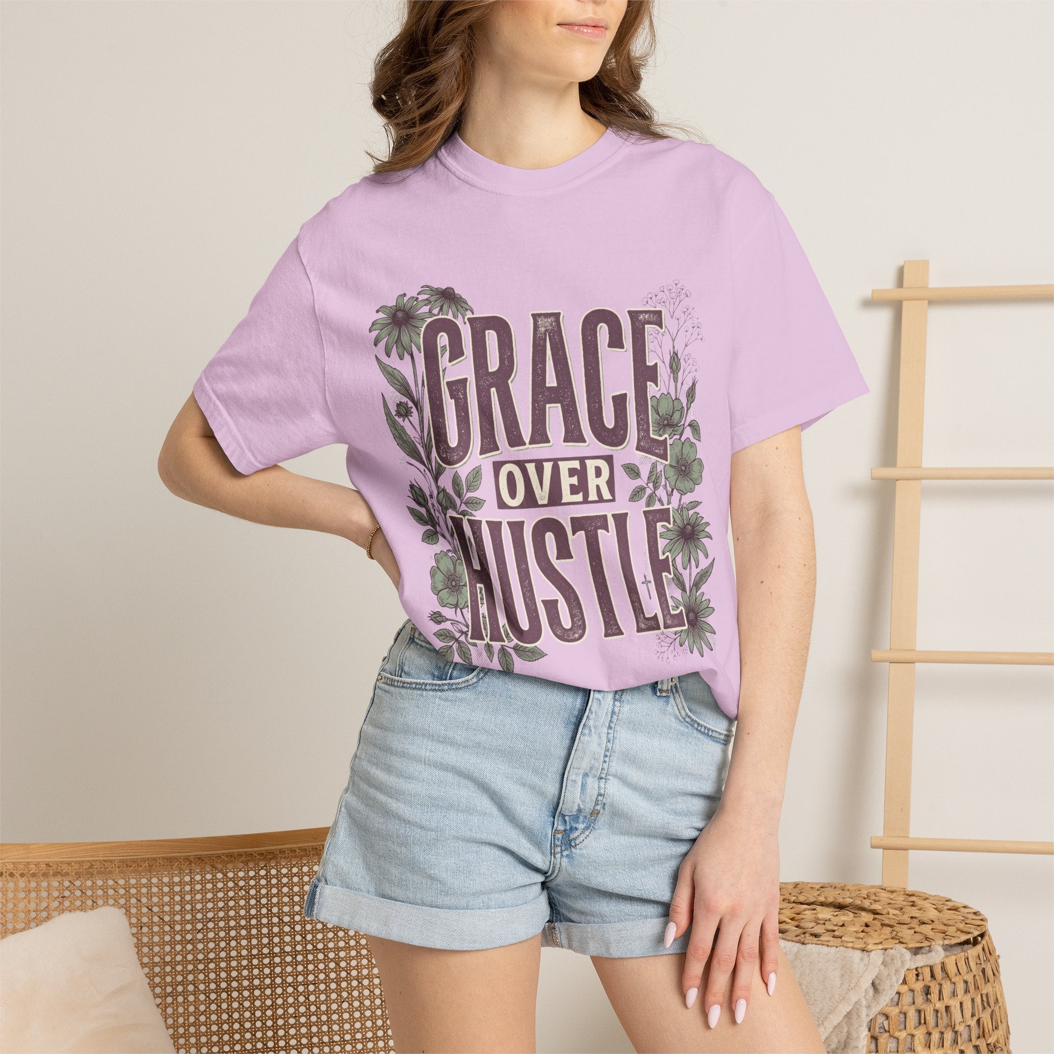 Grace Over Hustle Floral Faith Graphic T-Shirt