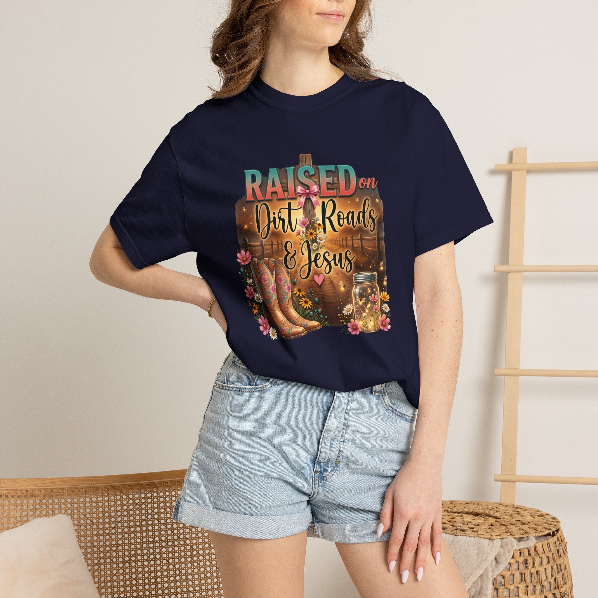 Raised on Dirt Roads & Jesus Vintage Western Graphic T-Shirt