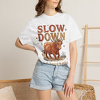 Slow Down Cow God's timing is perfect Inspirational Graphic T-Shirt
