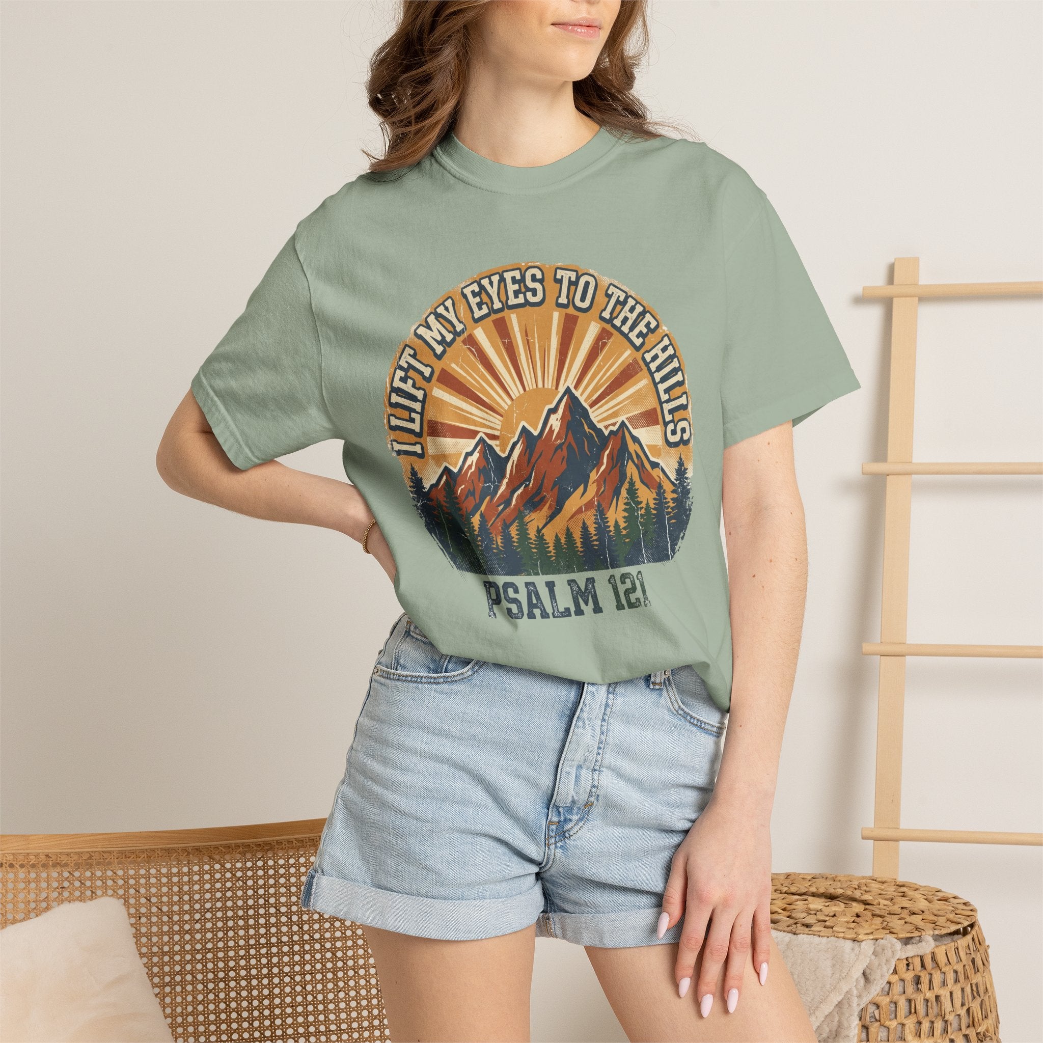 I Lift My Eyes to the Hills (Psalm 121) Christian Mountain  T-Shirt