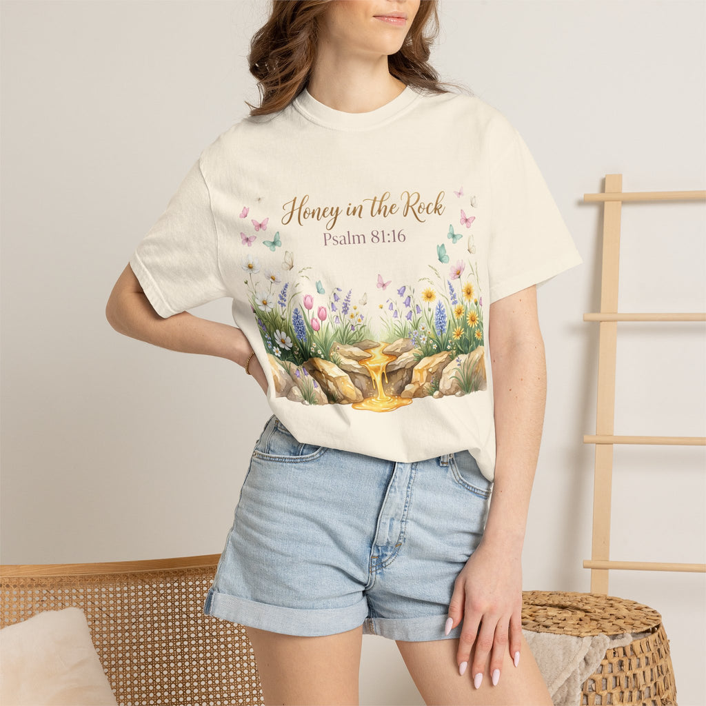 Honey in the Rock (Psalm 81:16) Floral Scripture T-Shirt