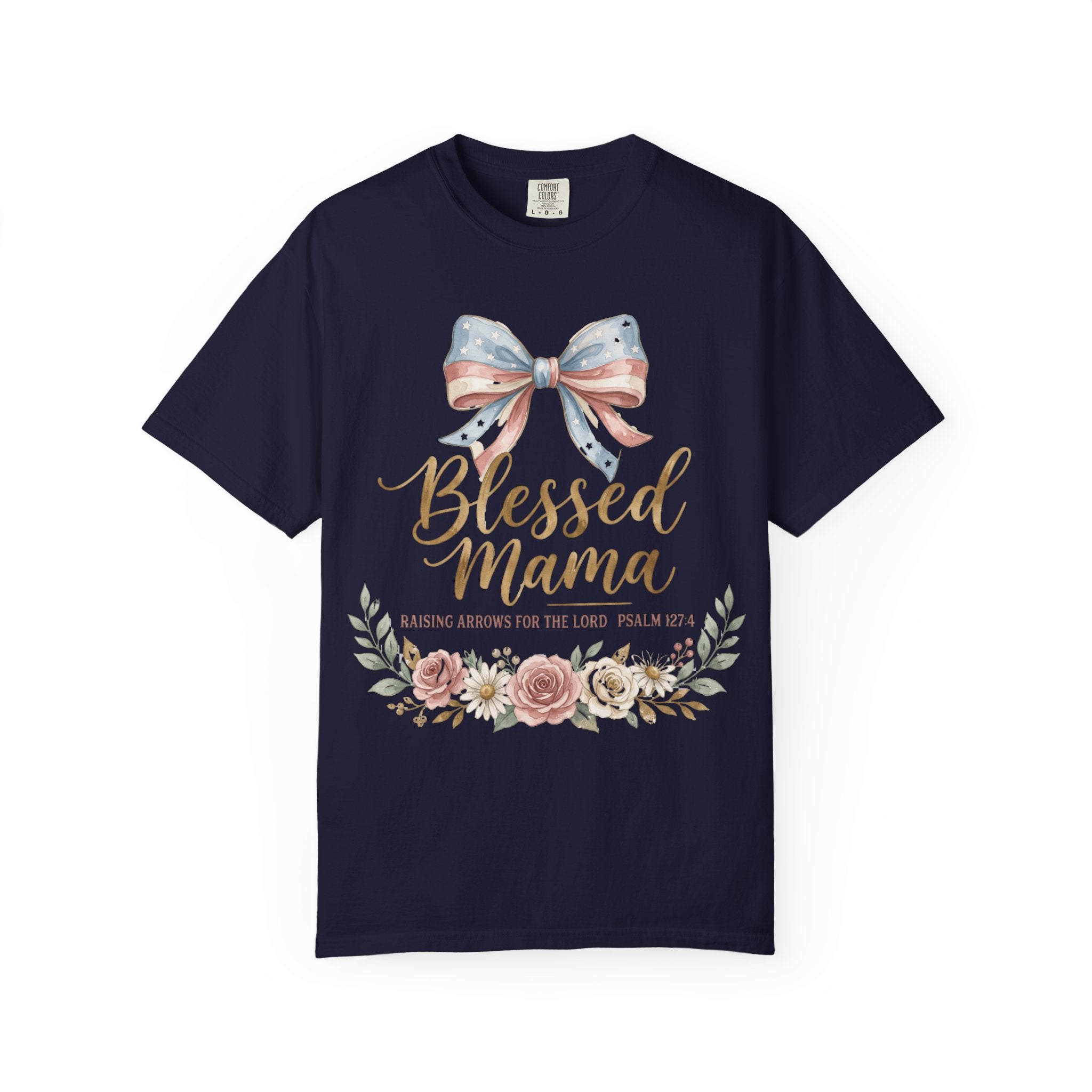 Blessed Mama Floral Patriotic Bow (Psalm 127:3) Mom T-Shirt