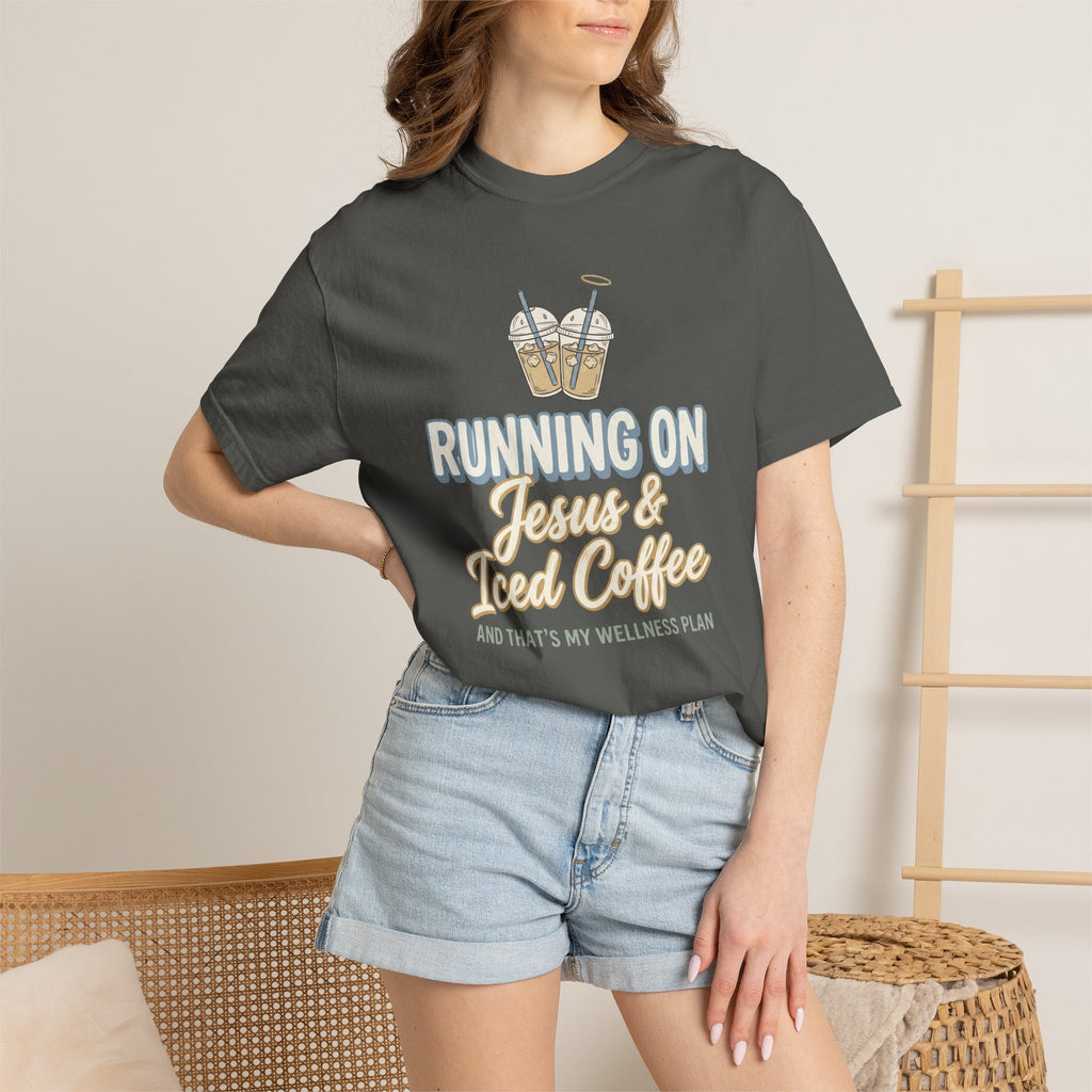 Running on Jesus & Iced Coffee Inspirational Christian T-Shirt