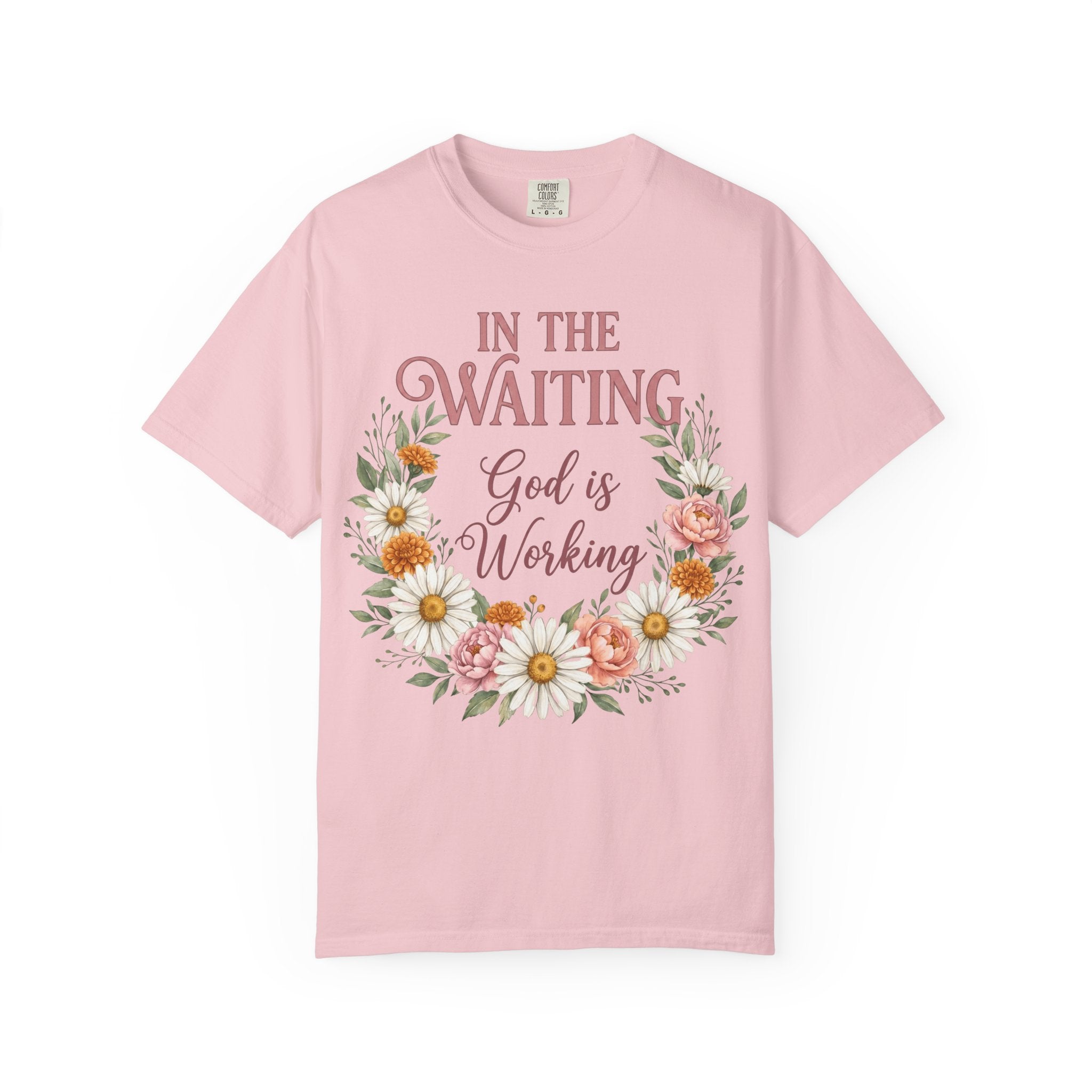 In the Waiting God is Working Inspirational Faith Floral T-Shirt