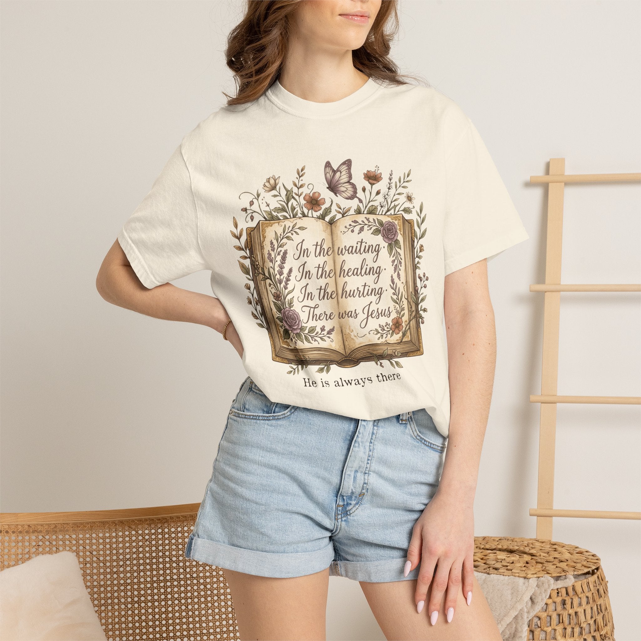 In the waiting, In the healing...There was Jesus Christian Floral Bible Quote T-Shirt
