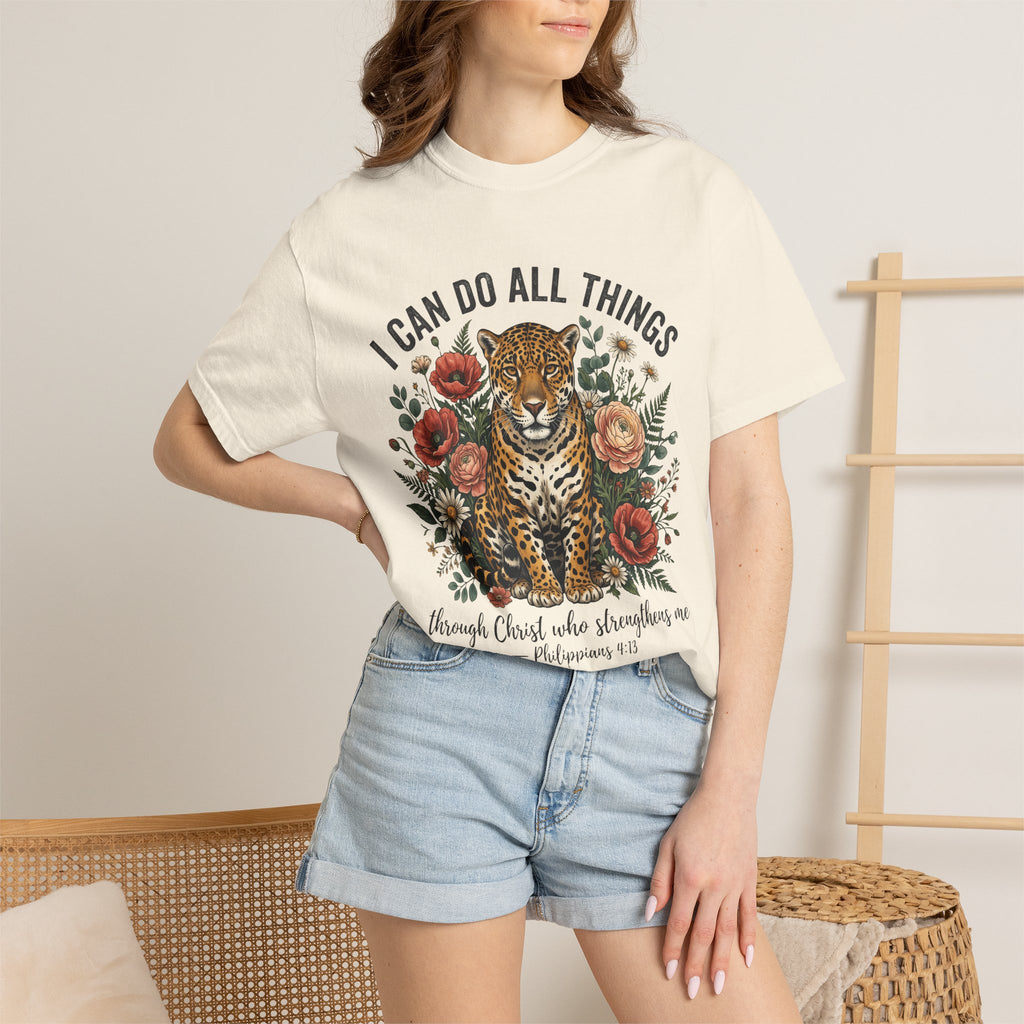 I Can Do All Things Christian Leopard Floral Bible Verse (Philippians 4:13) T-Shirt