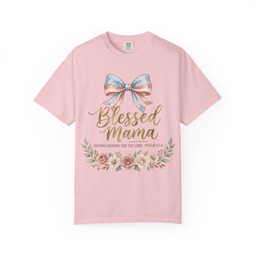 Blessed Mama Floral Patriotic Bow (Psalm 127:3) T-Shirt