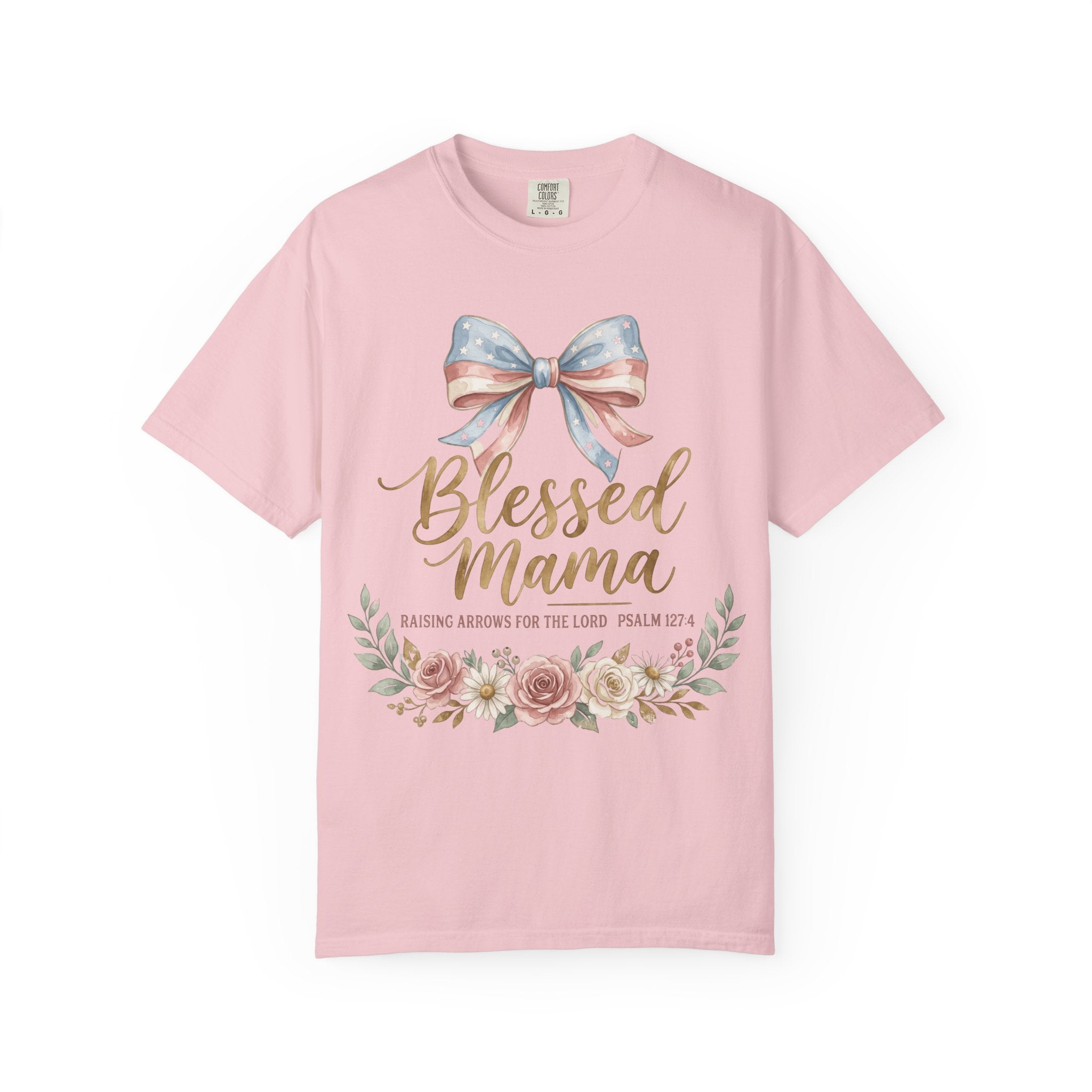 Blessed Mama Floral Patriotic Bow (Psalm 127:3) Mom T-Shirt
