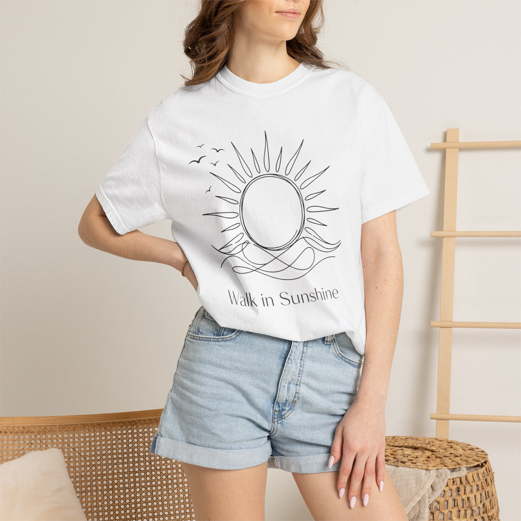 Walk in Sunshine Minimal Line Art Graphic T-Shirt