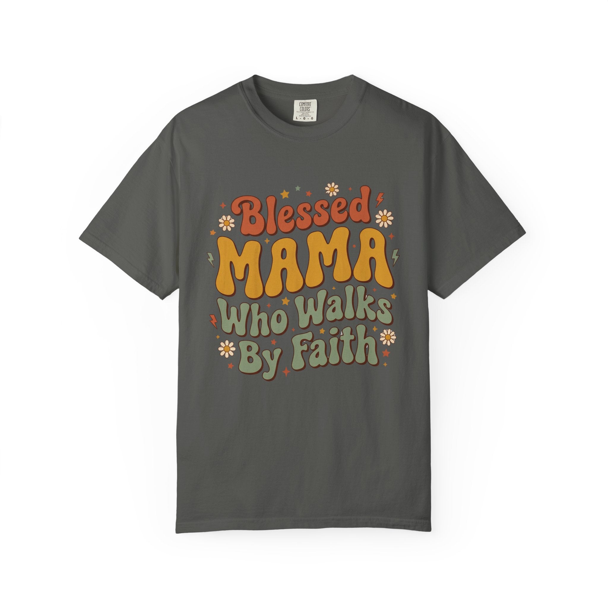 Blessed Mama Who Walks By Faith Retro Floral Christian T-Shirt
