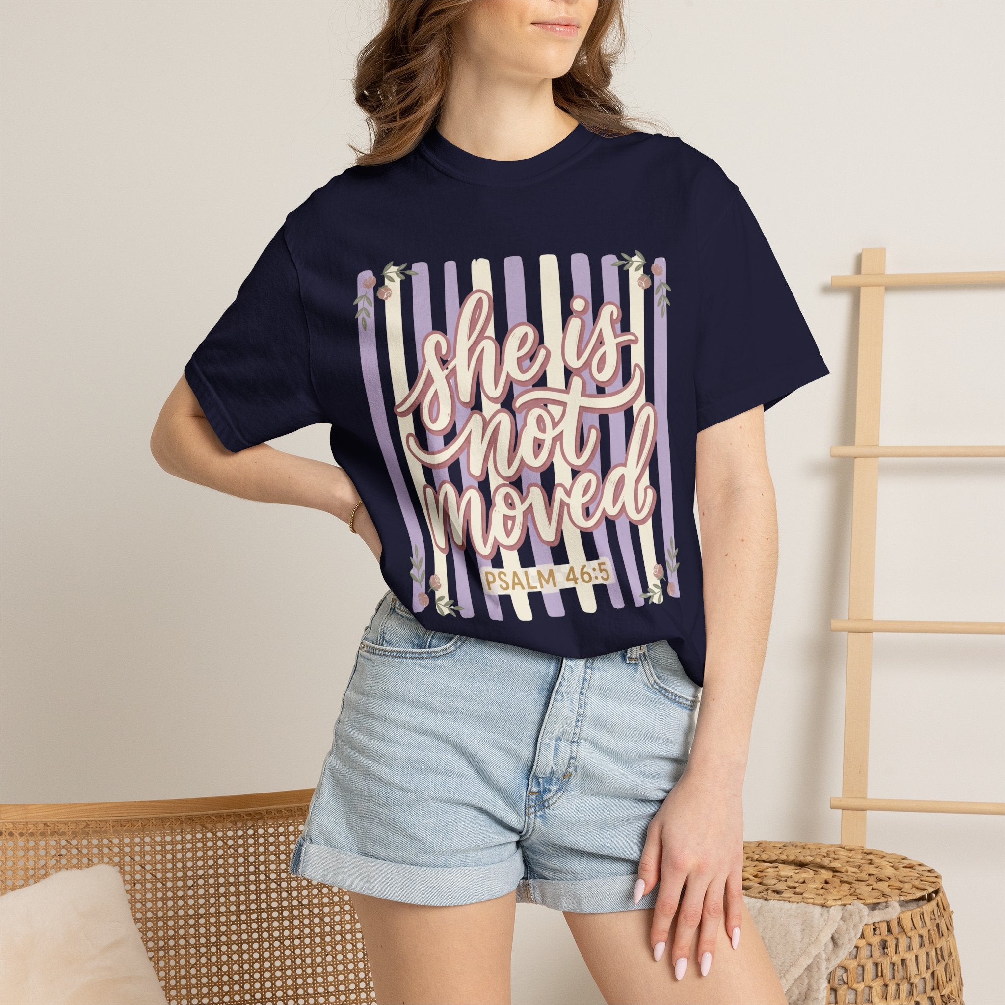 She Is Not Moved (Psalm 46:5) Inspirational Christian T-Shirt