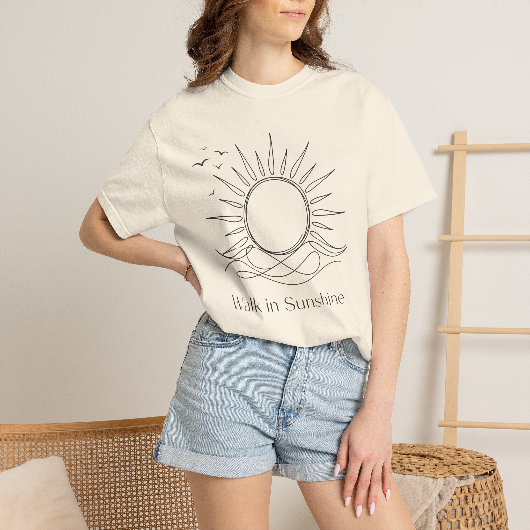 Walk in Sunshine Minimal Line Art Graphic T-Shirt