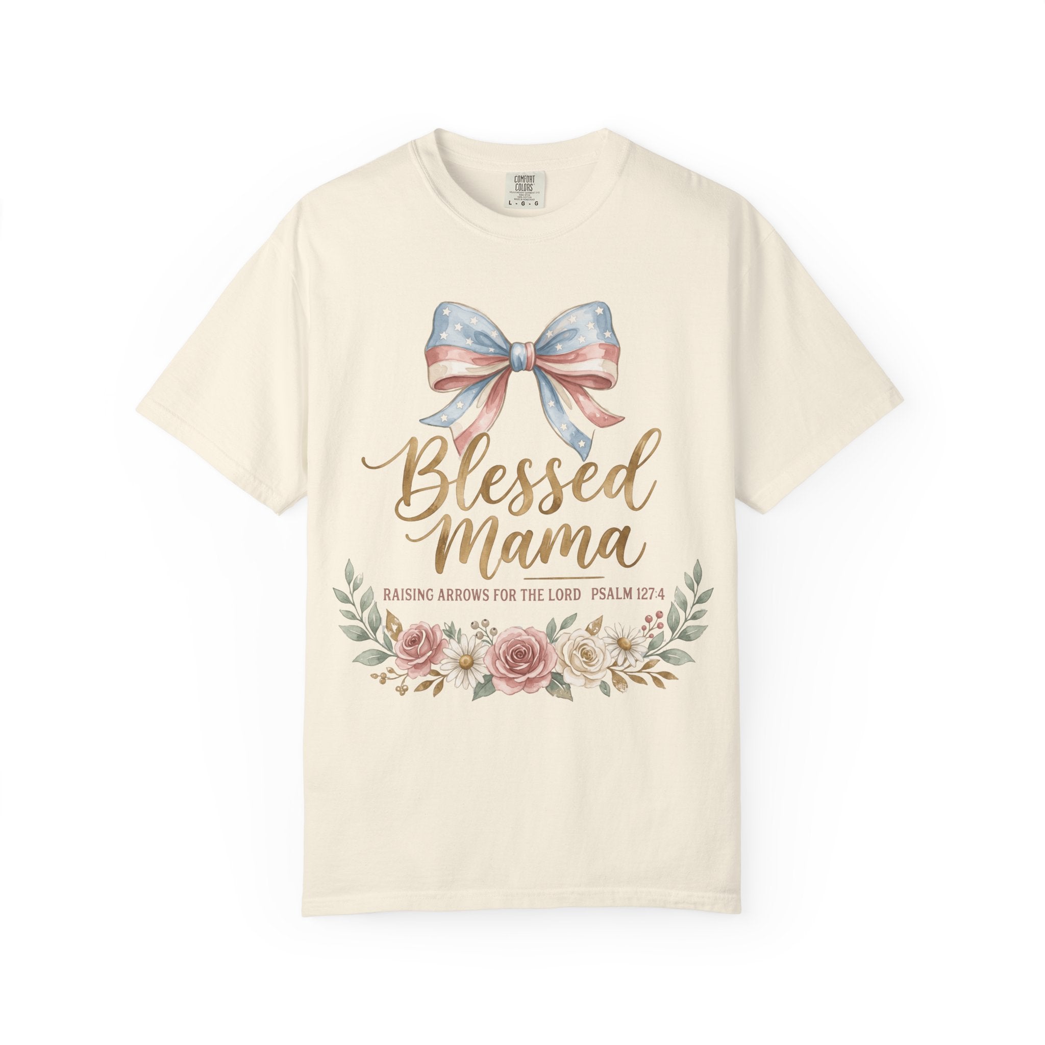 Blessed Mama Floral Patriotic Bow (Psalm 127:3) Mom T-Shirt