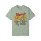 Blessed Mama Who Walks By Faith Retro Floral Christian T-Shirt