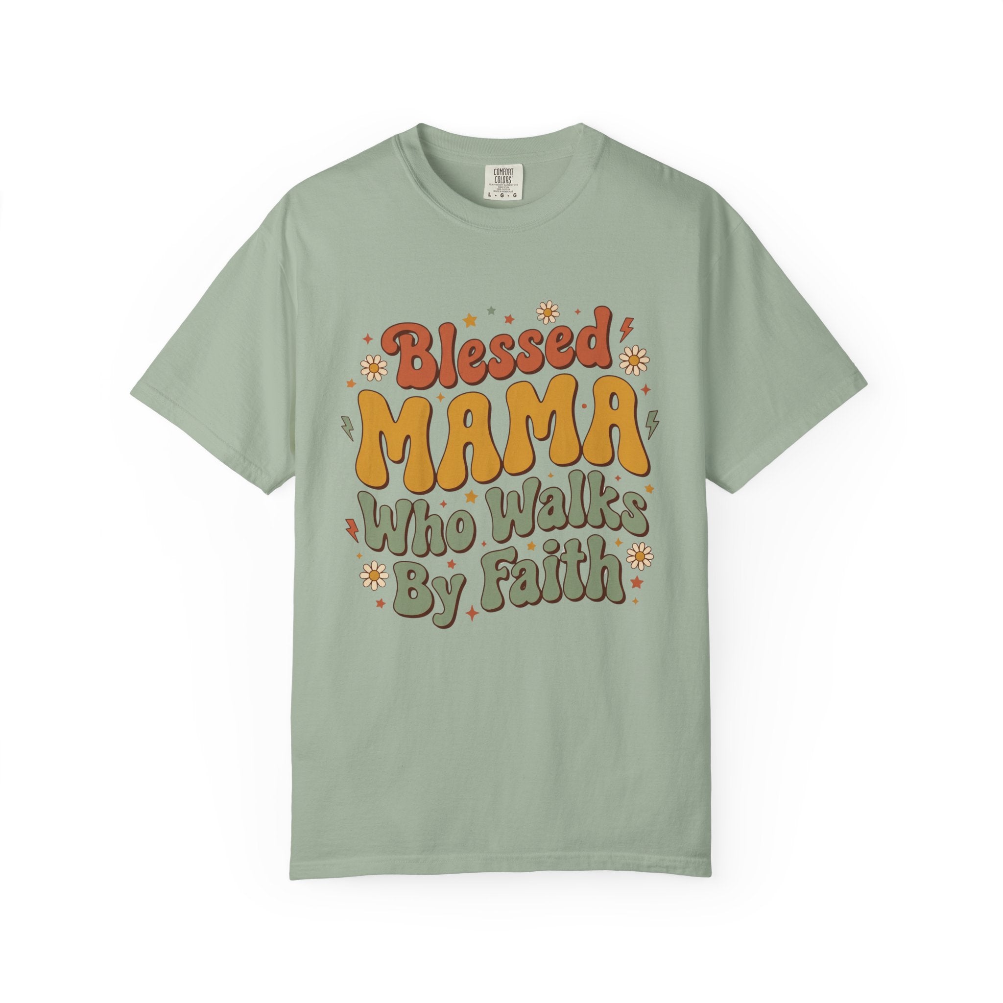 Blessed Mama Who Walks By Faith Retro Floral Christian T-Shirt