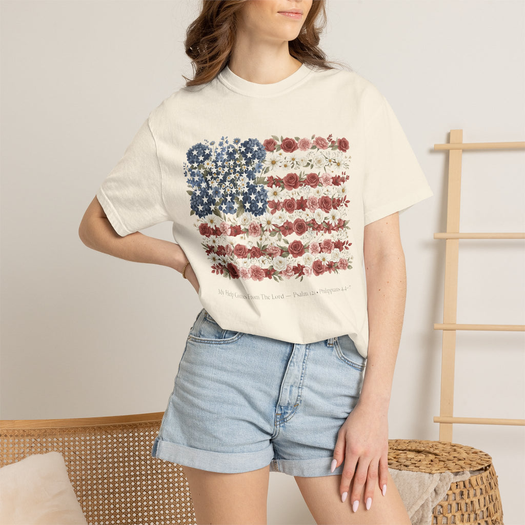 Floral American Flag  Vintage Patriotic T-Shirt