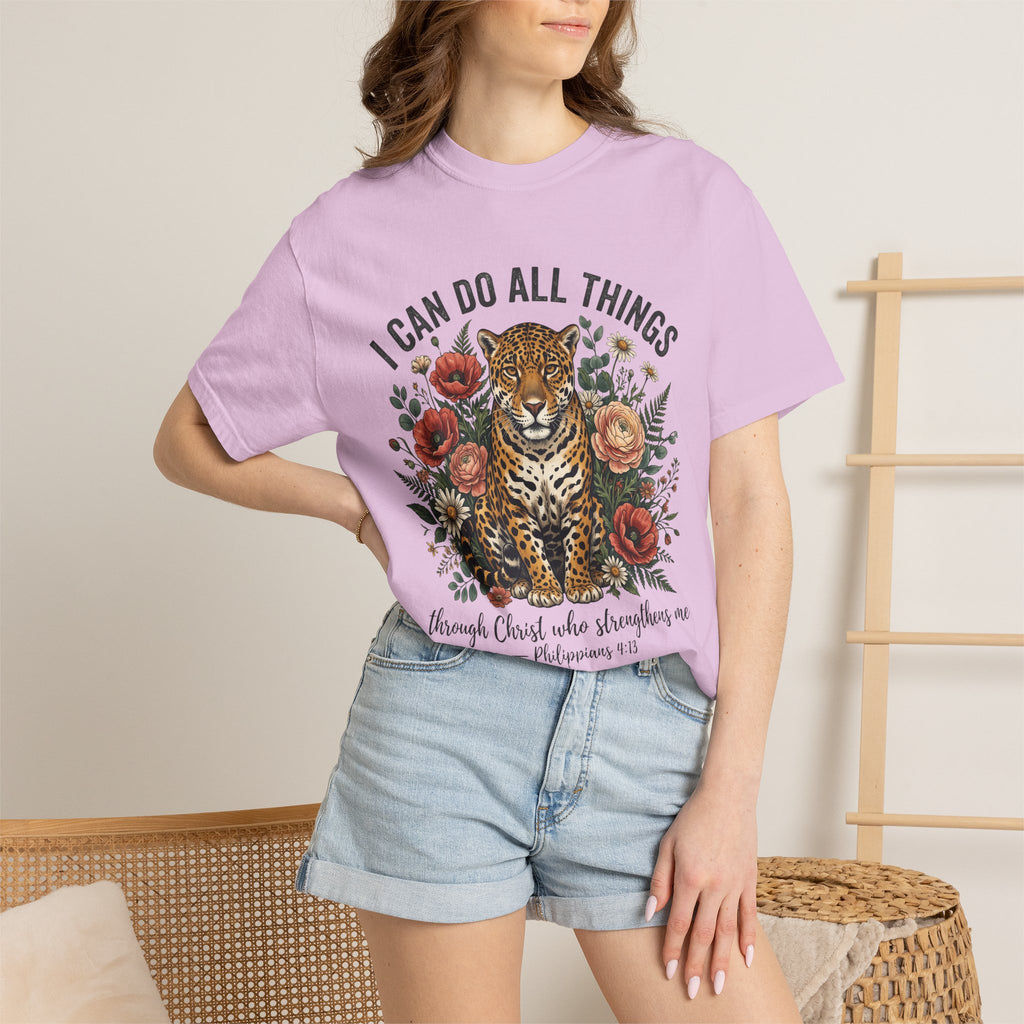 I Can Do All Things Christian Leopard Floral Bible Verse (Philippians 4:13) T-Shirt