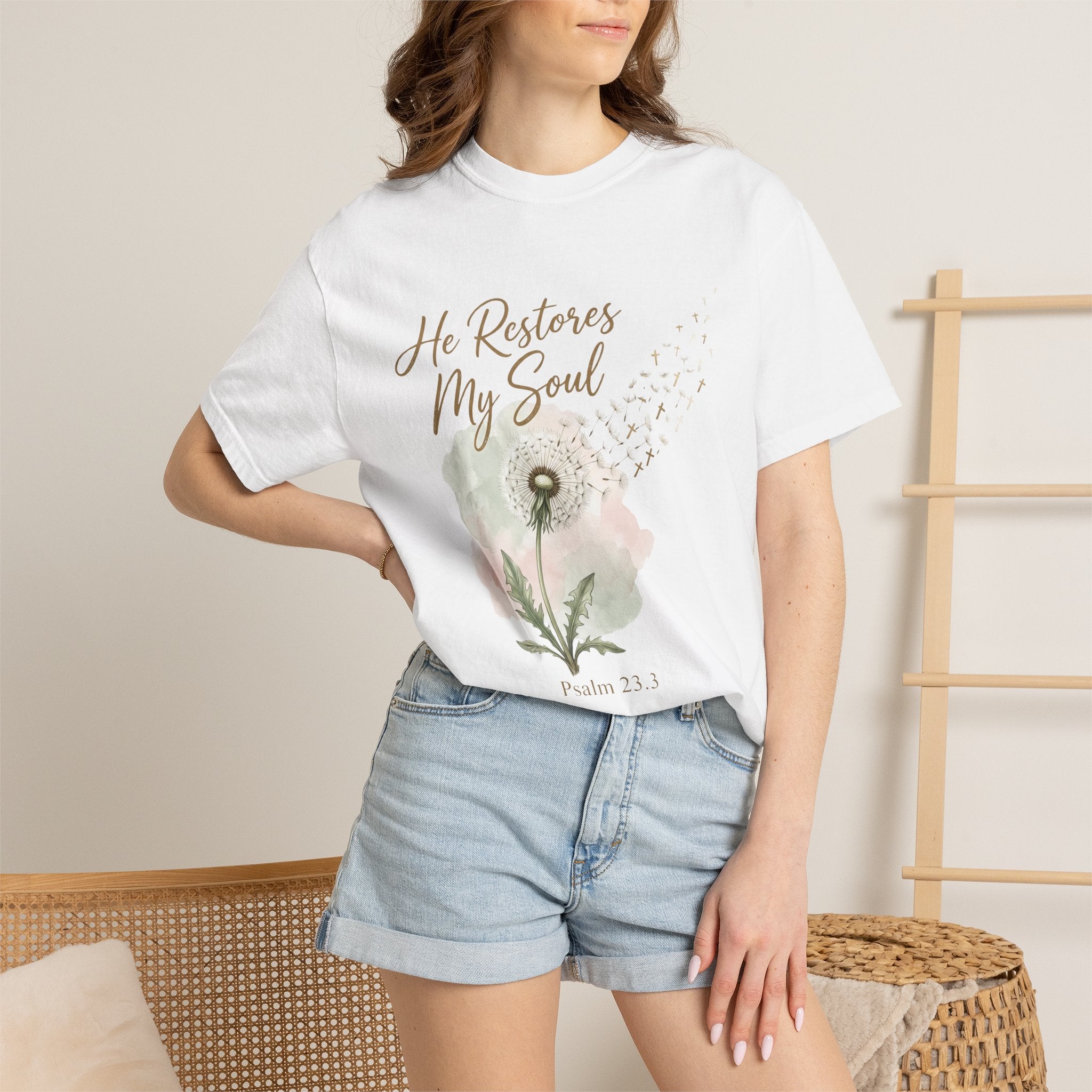 He Restores My Soul (Psalm 23:1) Floral Christian T-Shirt