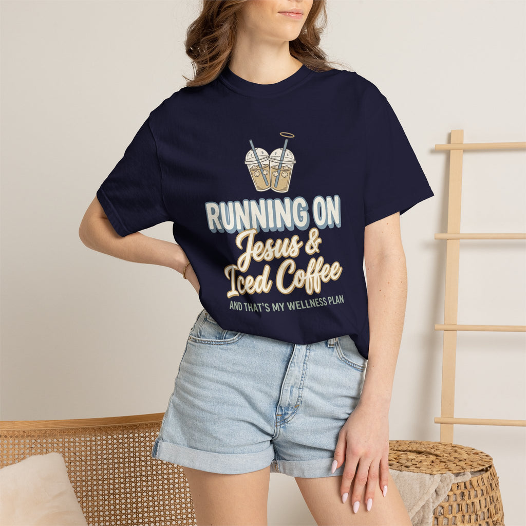 Running on Jesus & Iced Coffee Inspirational Christian T-Shirt