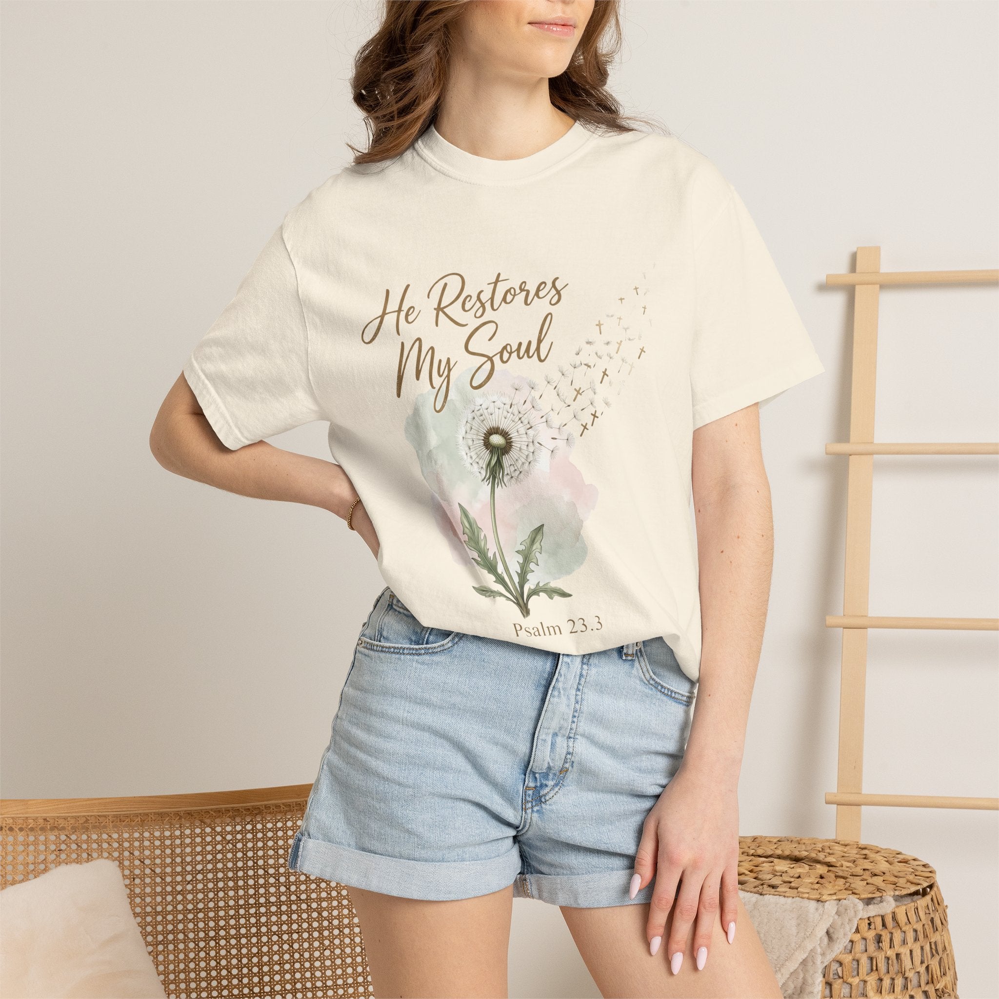 He Restores My Soul (Psalm 23:1) Floral Christian T-Shirt