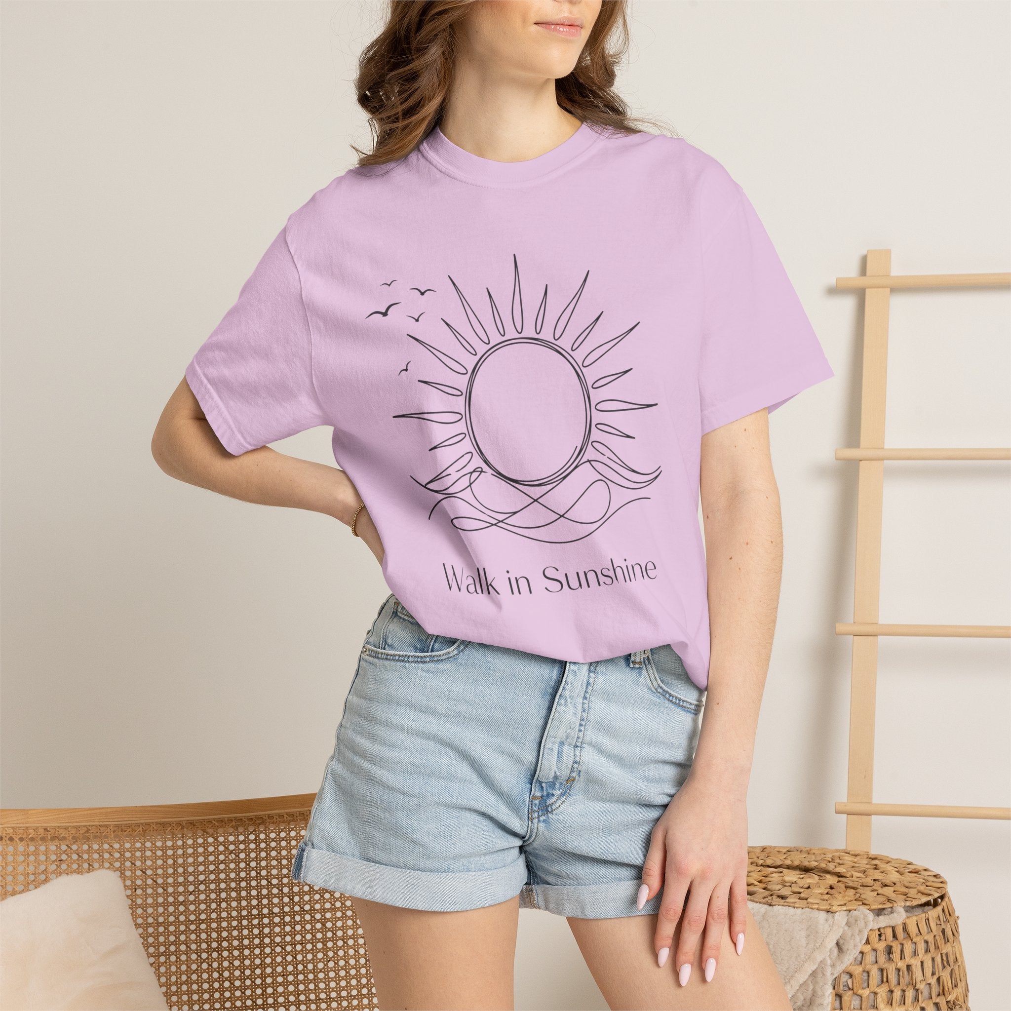 Walk in Sunshine Minimal Line Art Graphic T-Shirt