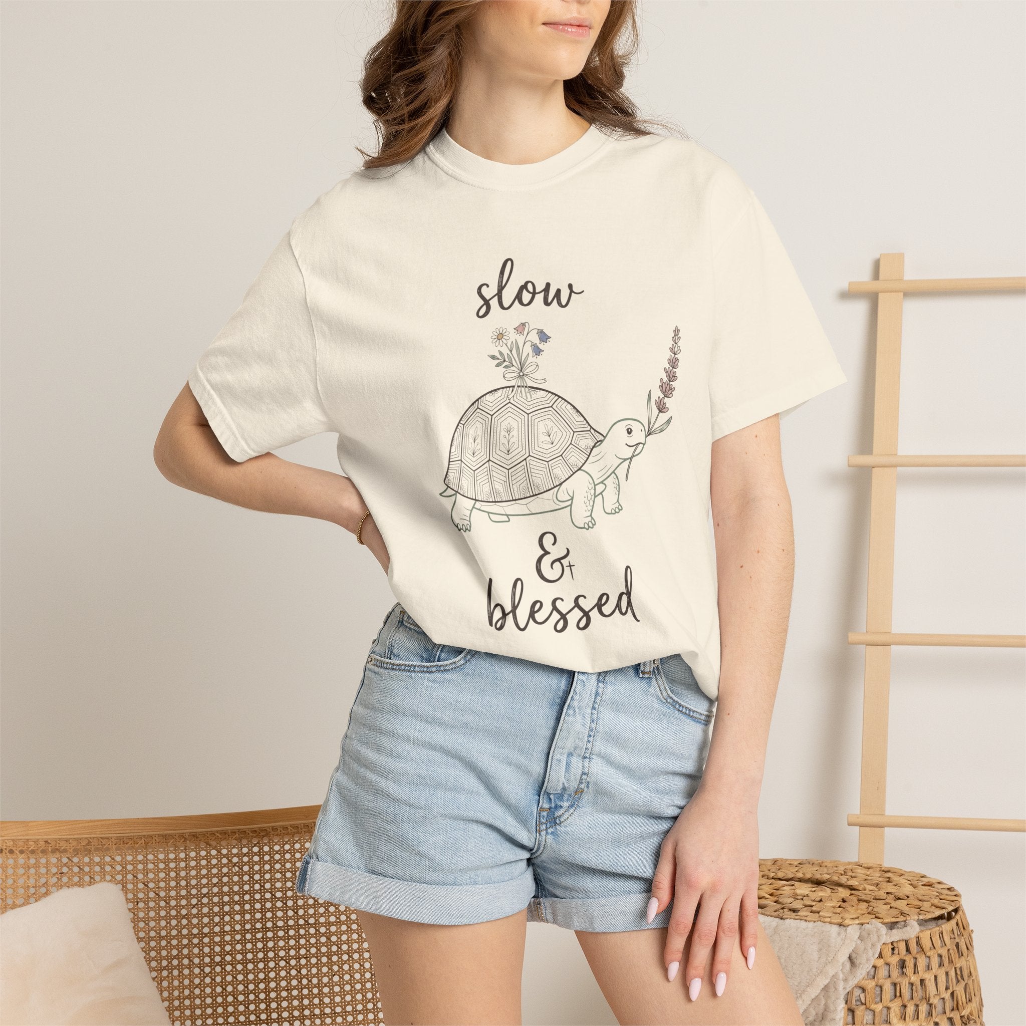 Slow & Blessed Turtle Relaxed Faith-Inspired Graphic T-Shirt
