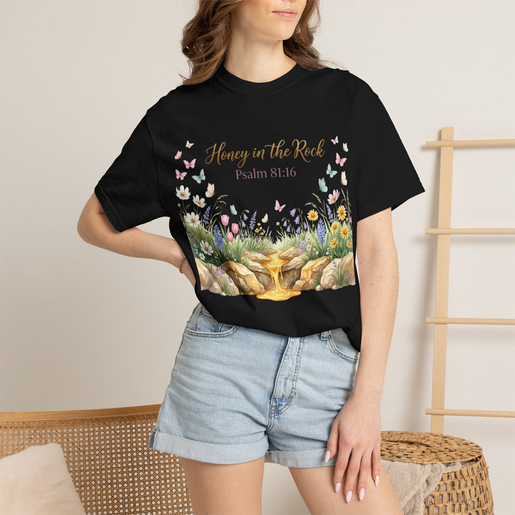 Honey in the Rock (Psalm 81:16) Floral Scripture T-Shirt