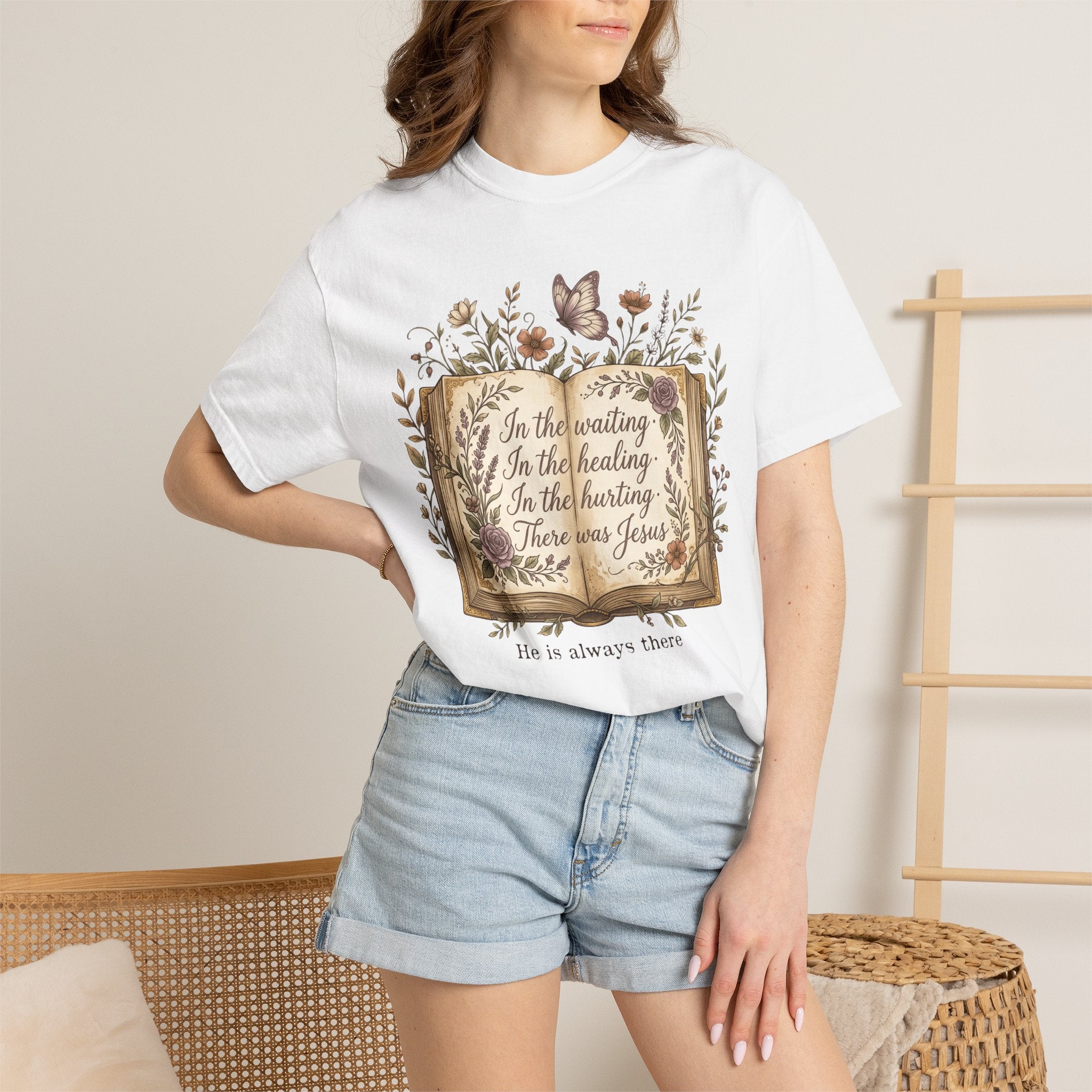 In the waiting, In the healing...There was Jesus Christian Floral Bible Quote T-Shirt