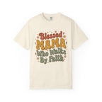 Blessed Mama Who Walks By Faith Retro Floral Christian T-Shirt