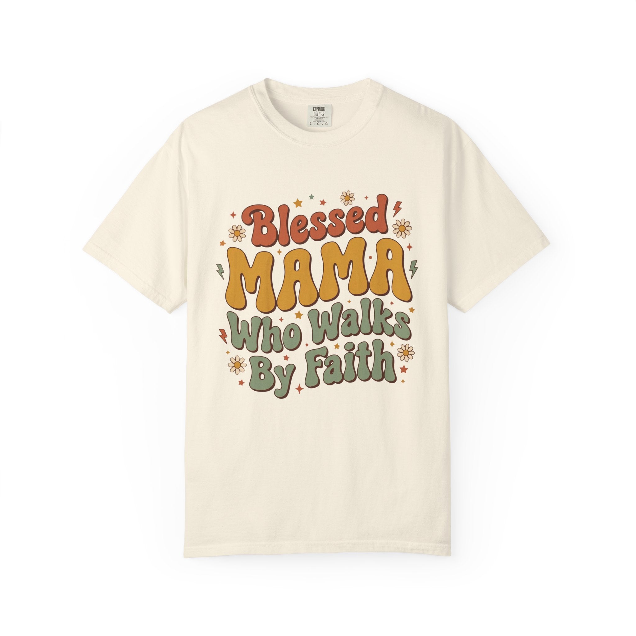 Blessed Mama Who Walks By Faith Retro Floral Christian T-Shirt