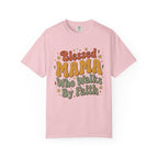 Blessed Mama Who Walks By Faith Retro Floral Christian T-Shirt