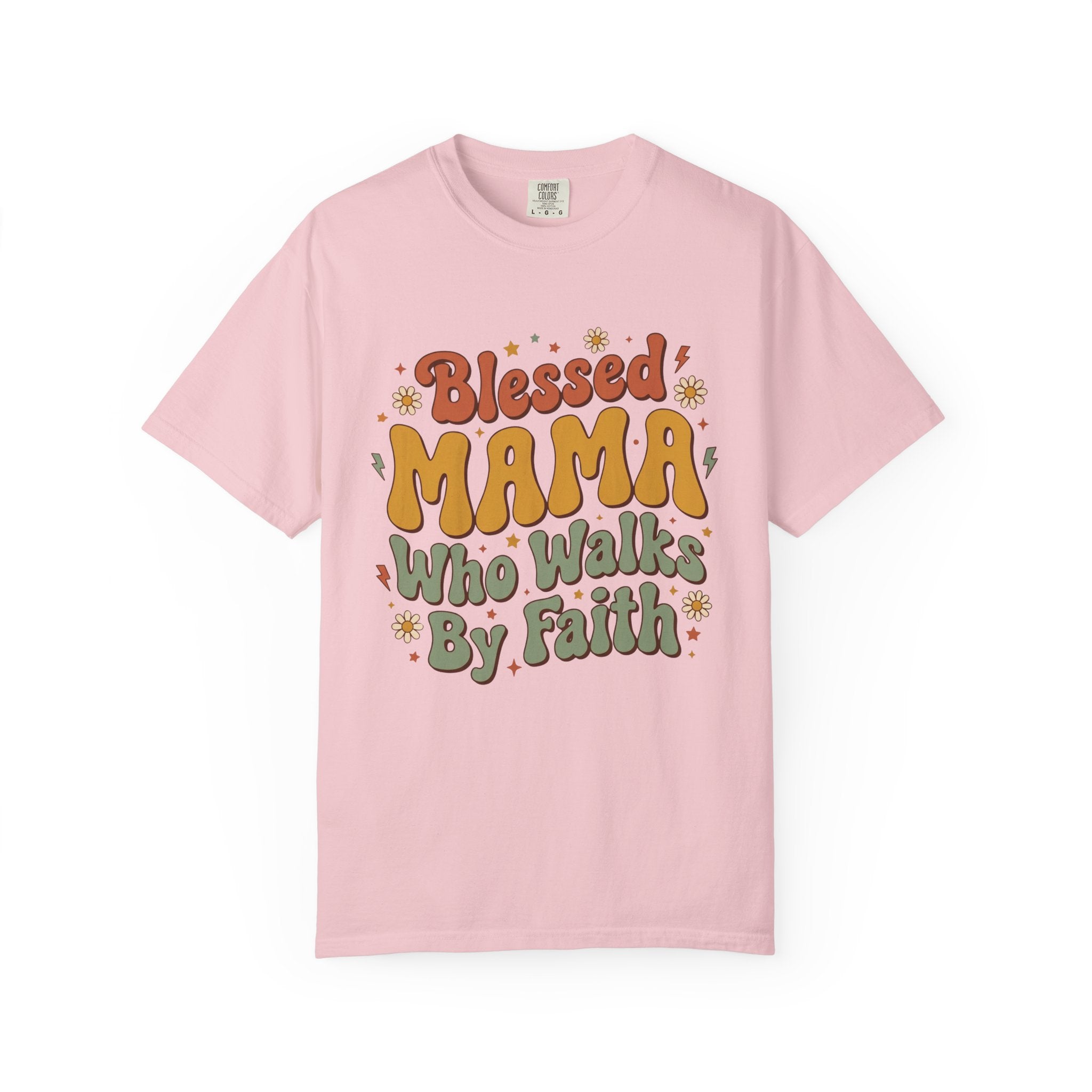 Blessed Mama Who Walks By Faith Retro Floral Christian T-Shirt