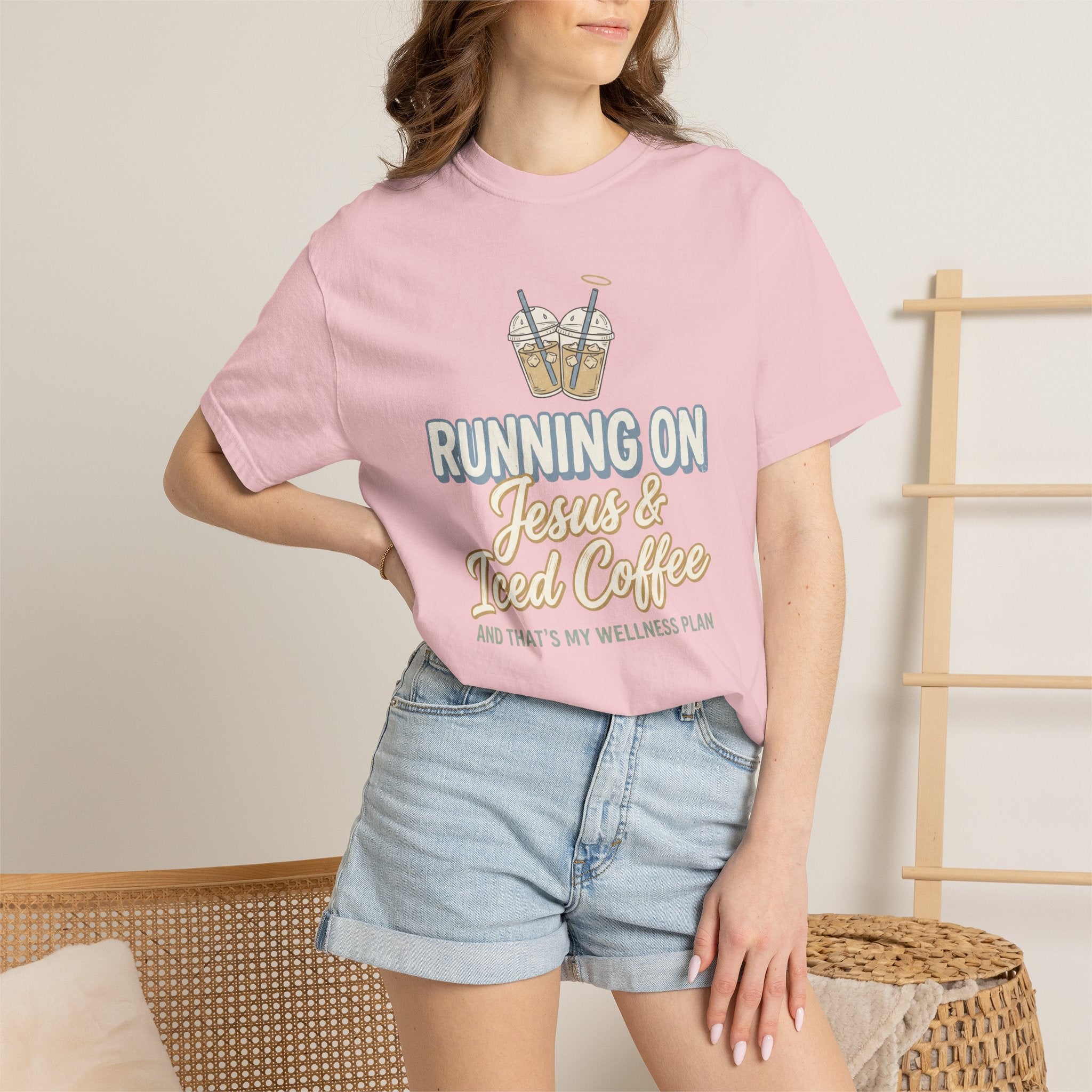 Running on Jesus & Iced Coffee Inspirational Christian T-Shirt