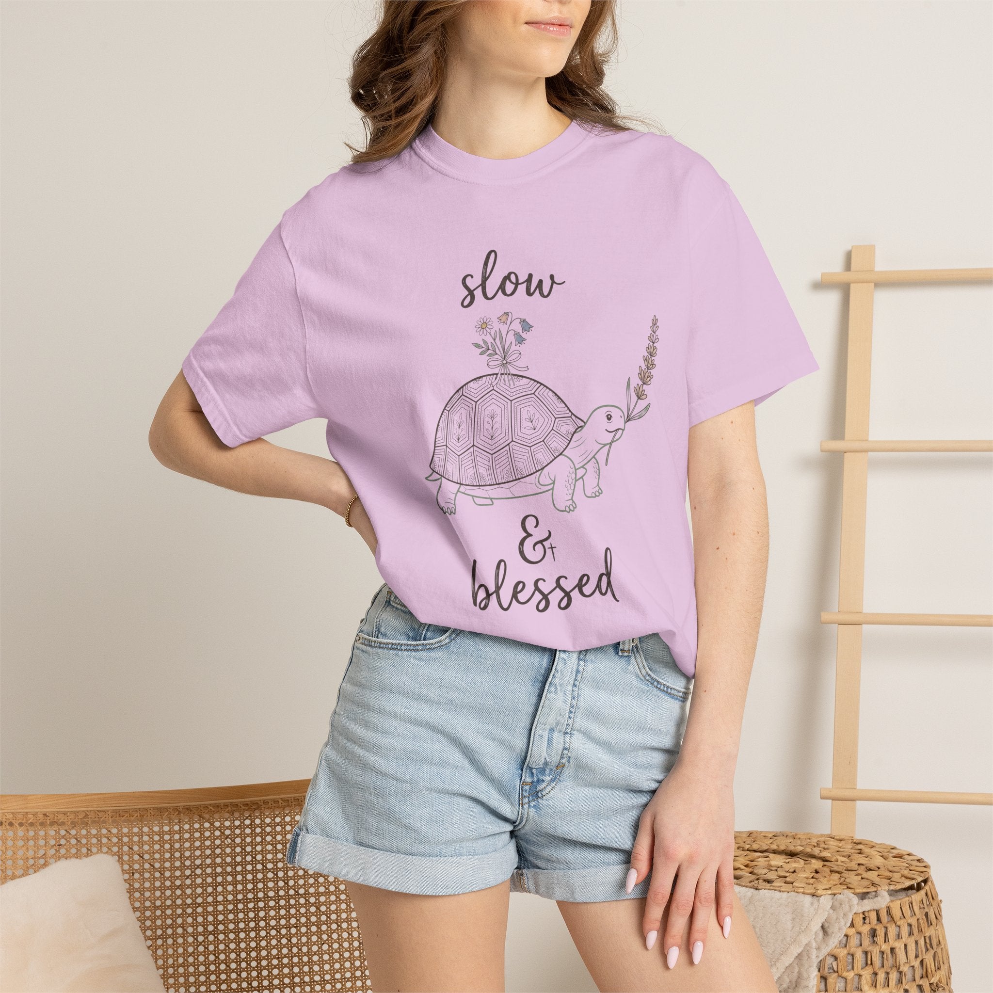 Slow & Blessed Turtle Relaxed Faith-Inspired Graphic T-Shirt